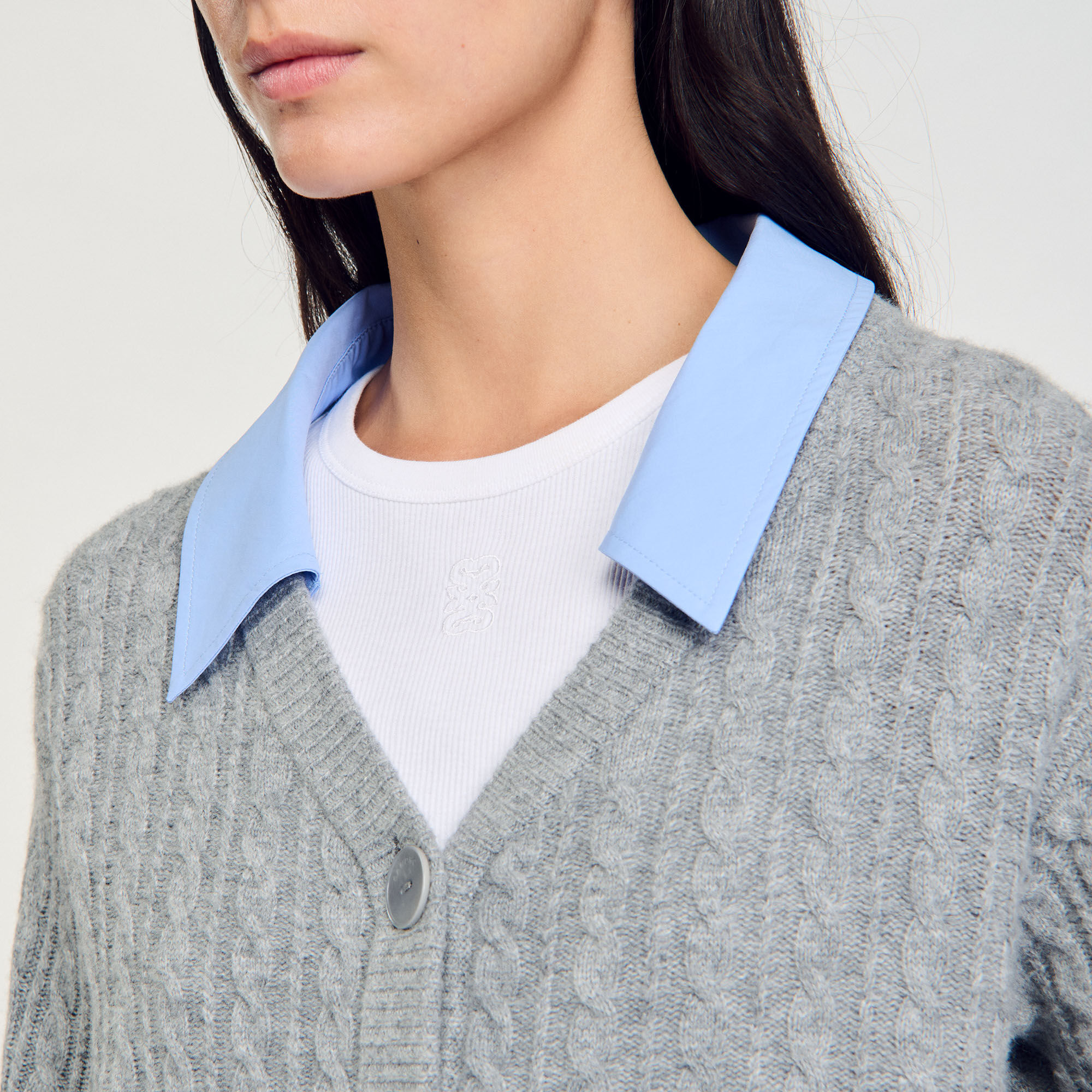 Cardigan with removable shirt collar