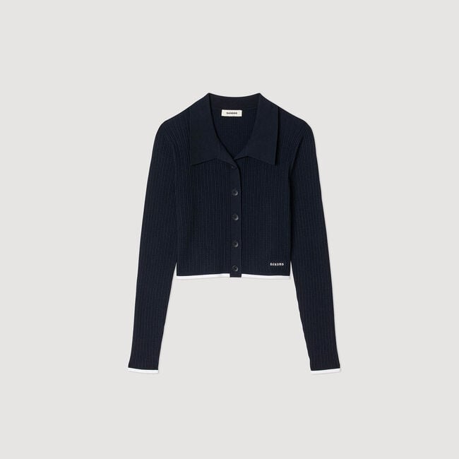 Cropped polo collar cardigan