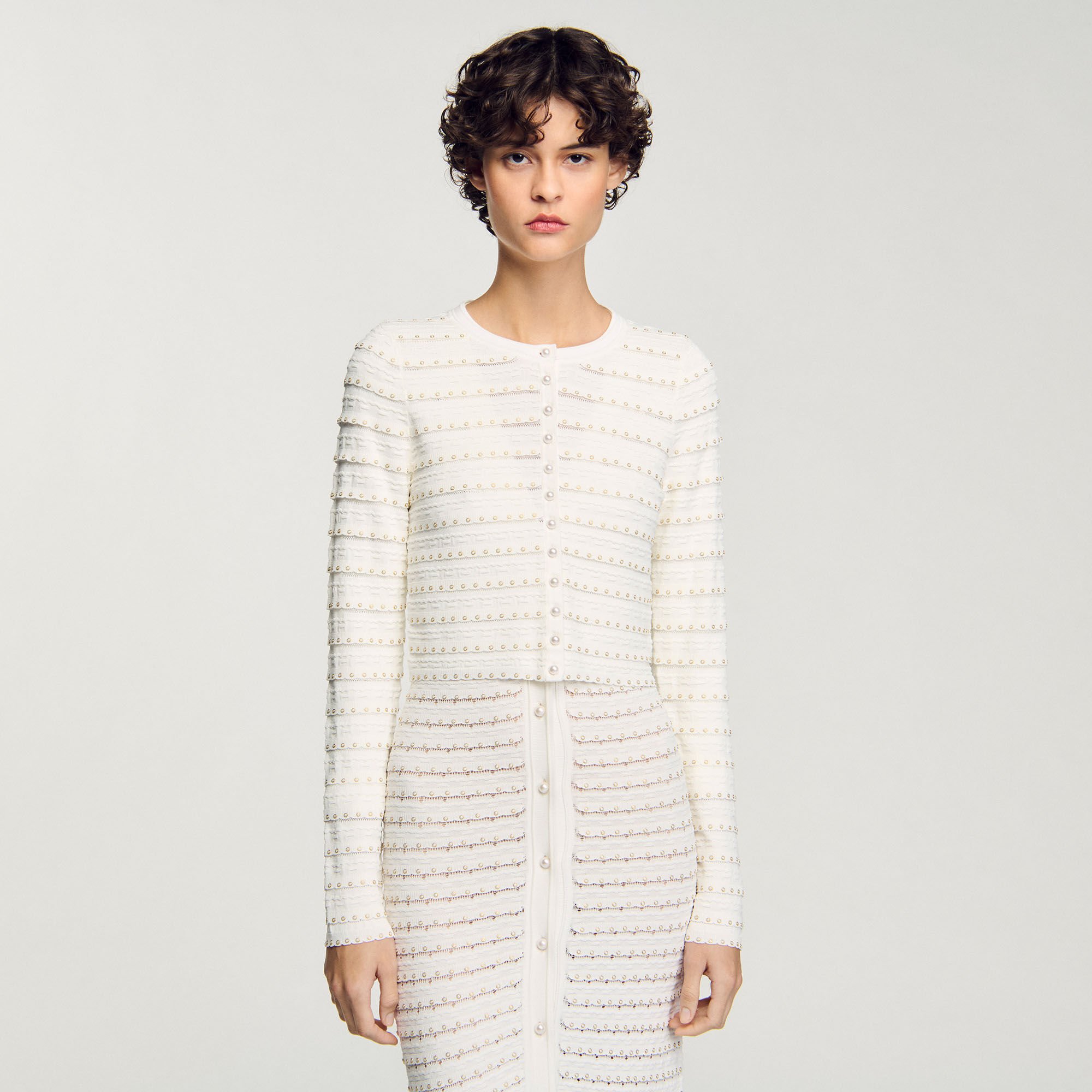 Cropped cardigan with pearl buttons