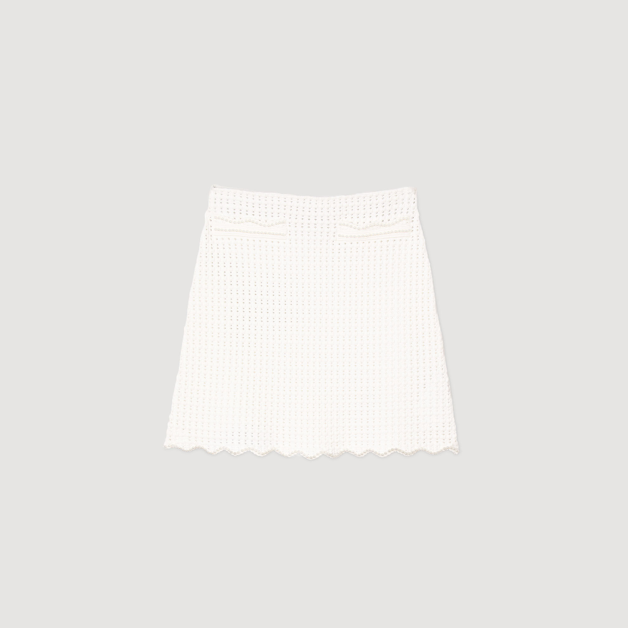 パリ発★ビーズ★ニットミニスカート★ SANDRO Short pearl bead knit skirt white / beige For Women | Sandro
