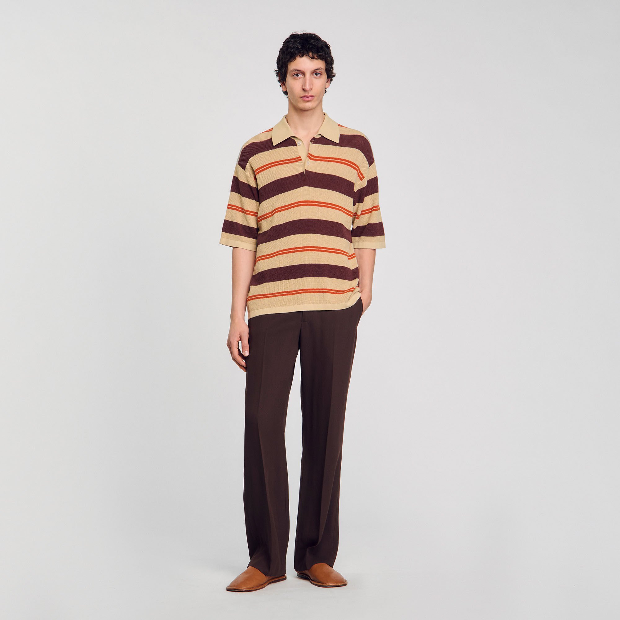 Striped knit polo shirt