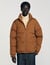 Hooded puffer with high collar