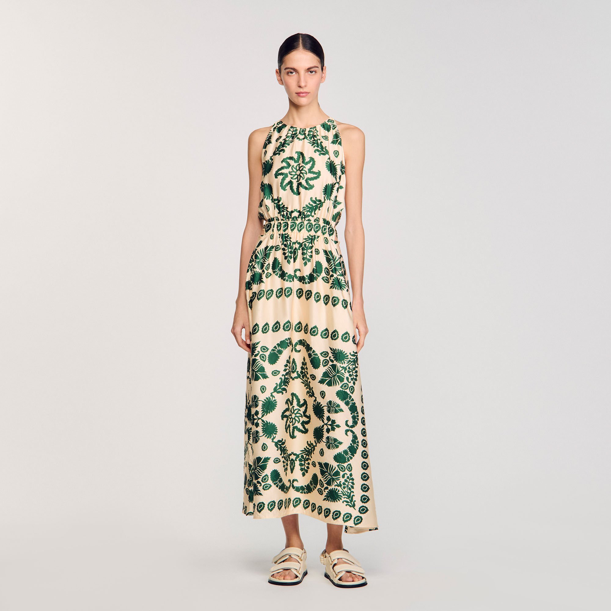 Leaf print maxi dress