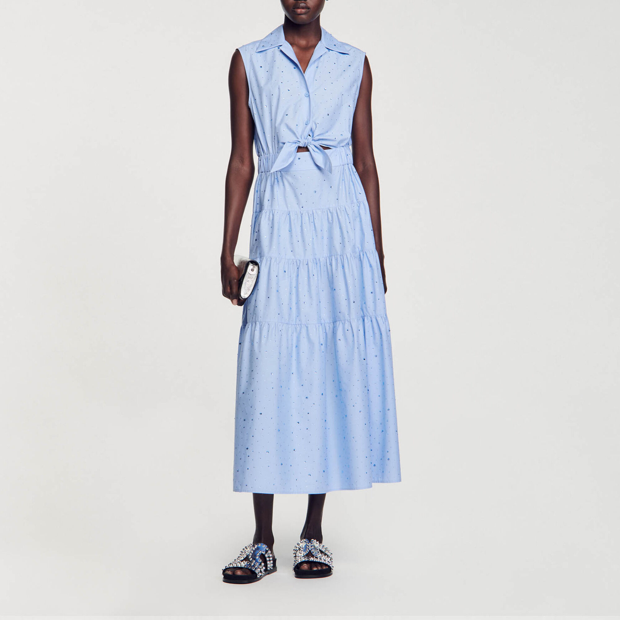 Rhinestone tie front maxi dress blue For Women Sandro Paris