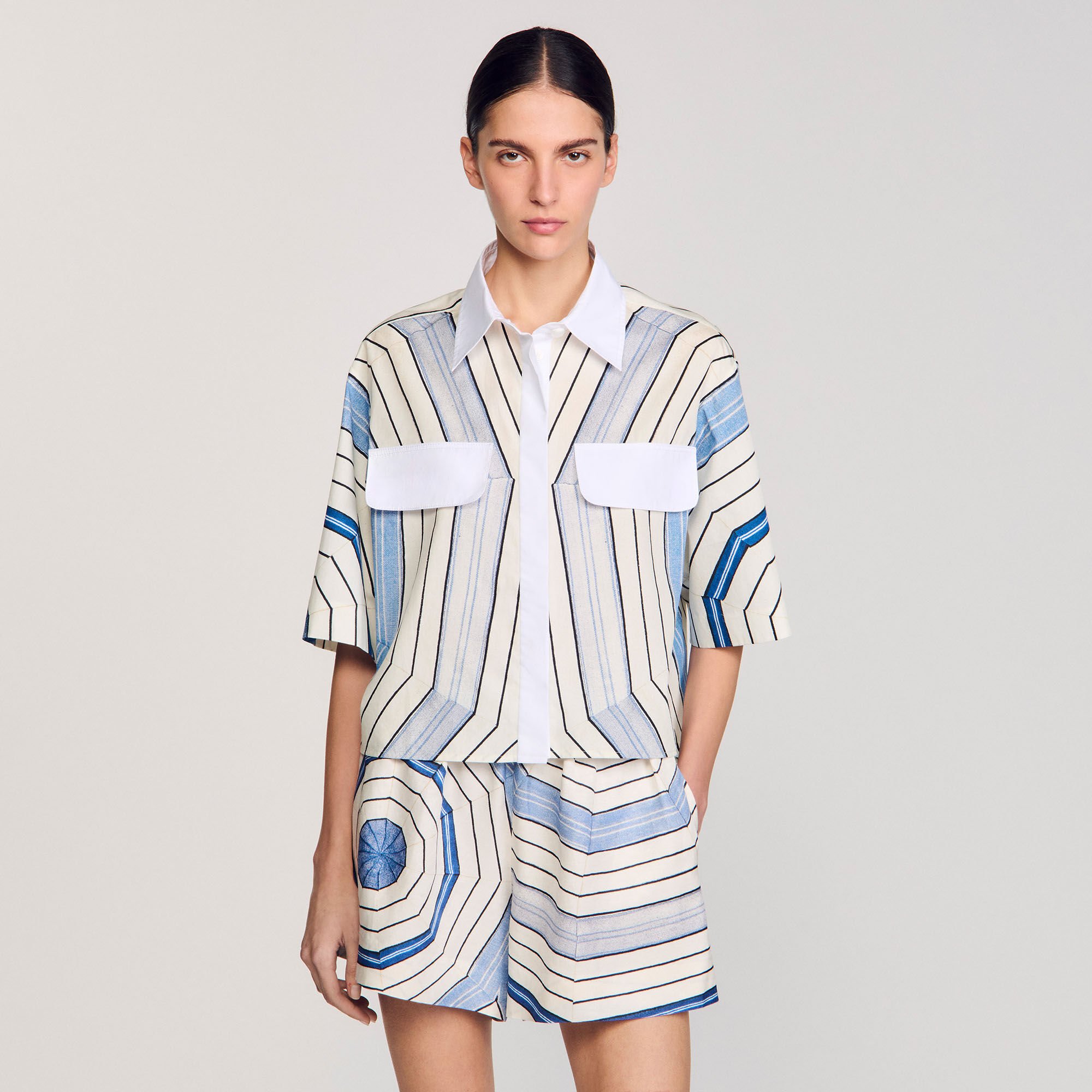 Spiral-motif silk shirt