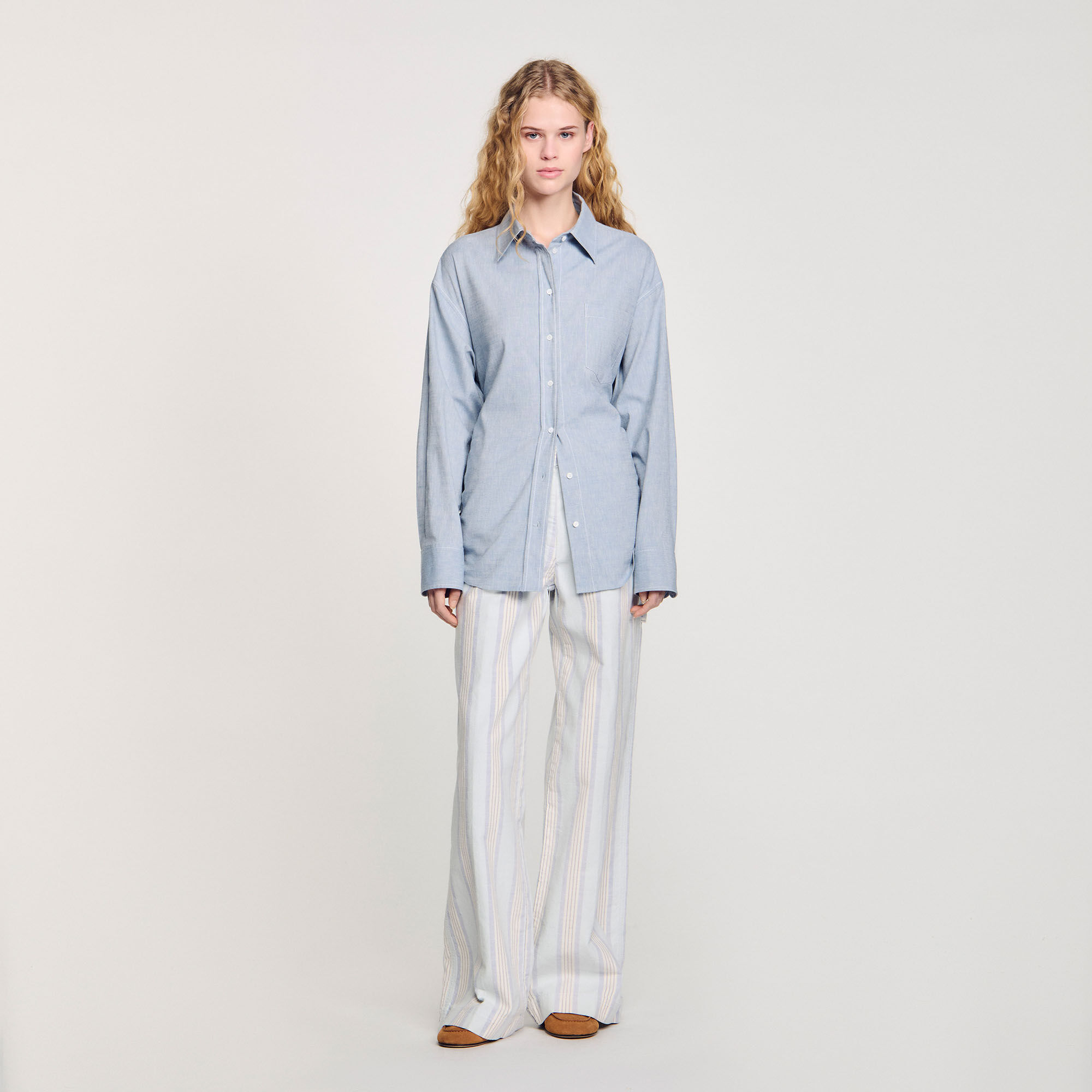 【海外限定】Sandroスカート☆Tie-Waist Side-Pocket Cotton-Ble Skort with decorative belt loops blue For Women | Sandro Paris