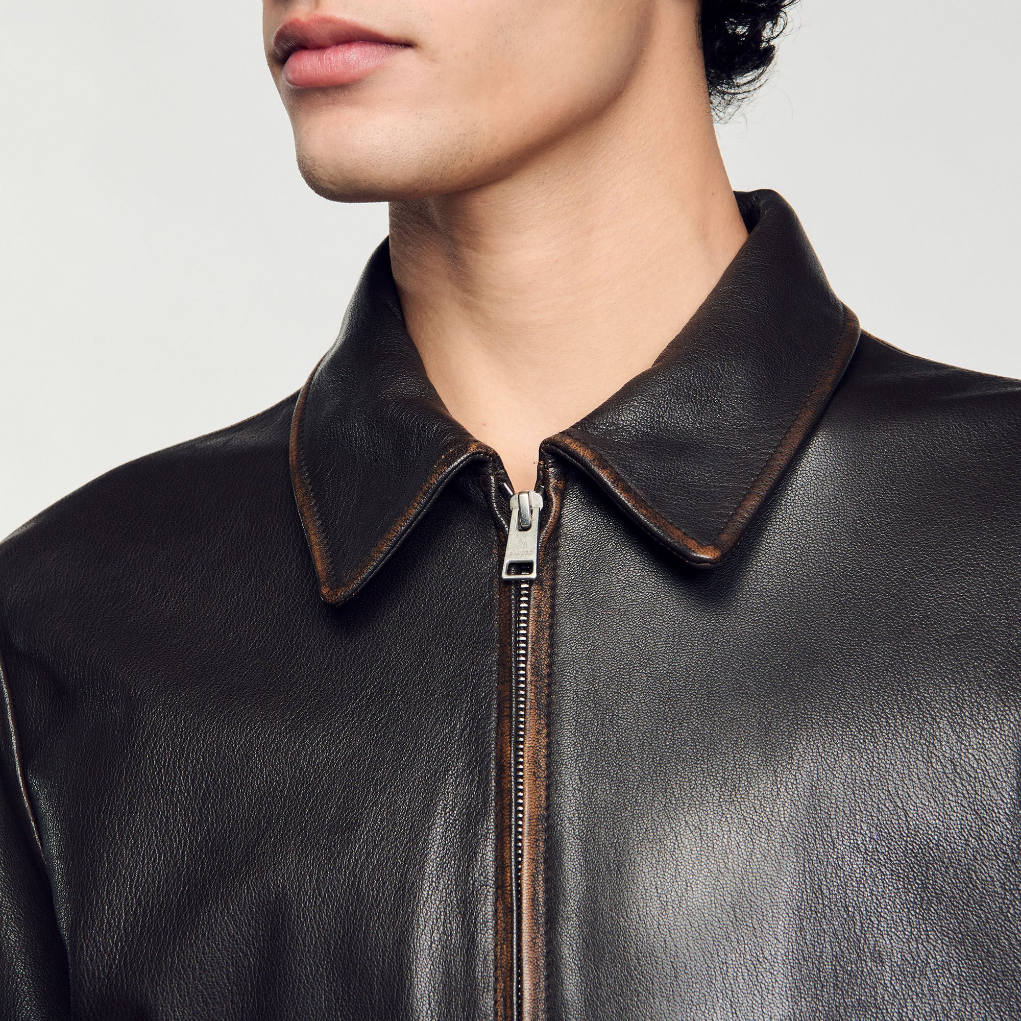 Distressed-look leather jacket