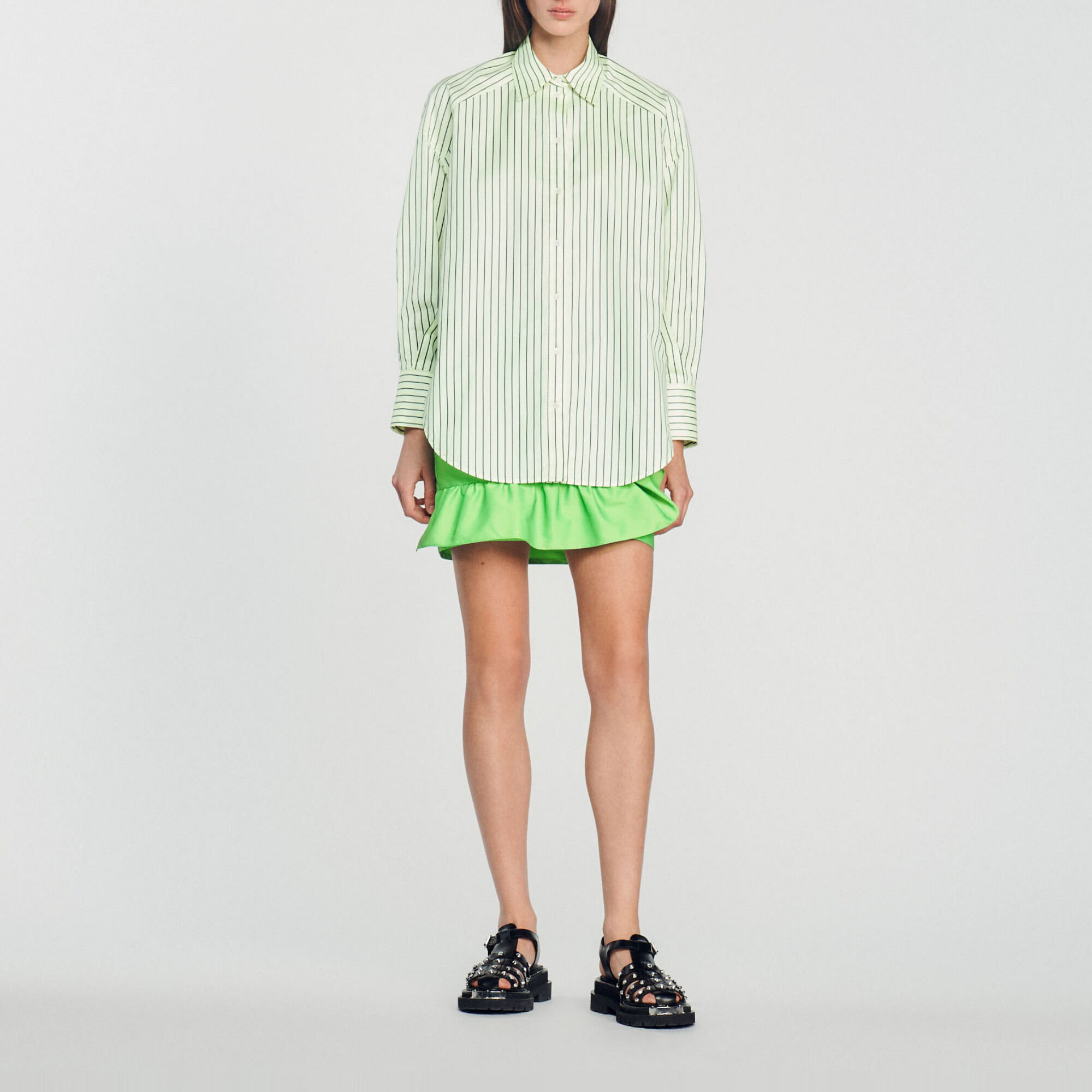 Oversized shirt with stripes green For Women | Sandro Paris