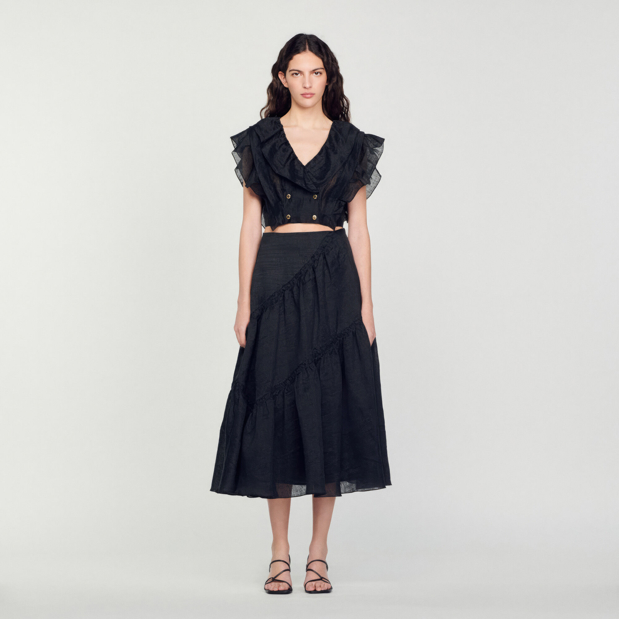 Long ruffled skirt black gray For Women Sandro Paris