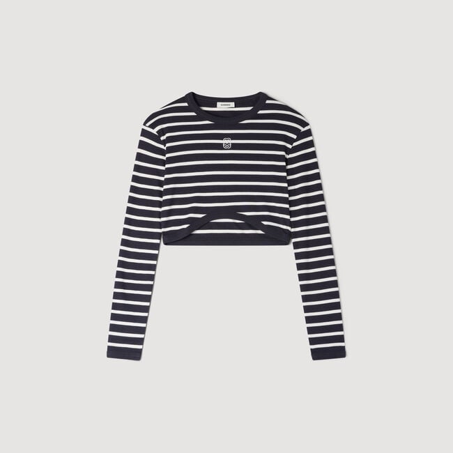 Cropped striped cotton T-shirt