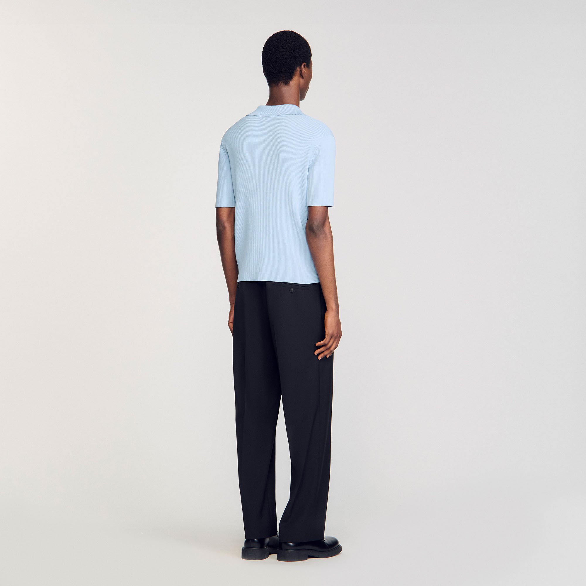 Rib knit polo shirt