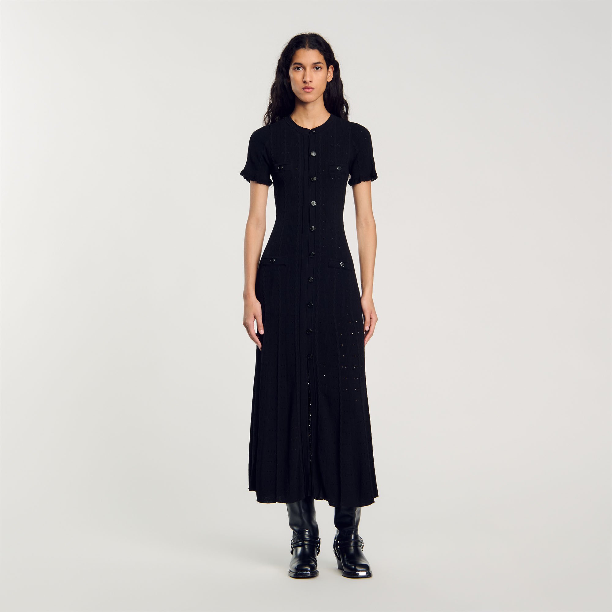 Knit maxi dress black / gray For Women | Sandro Paris