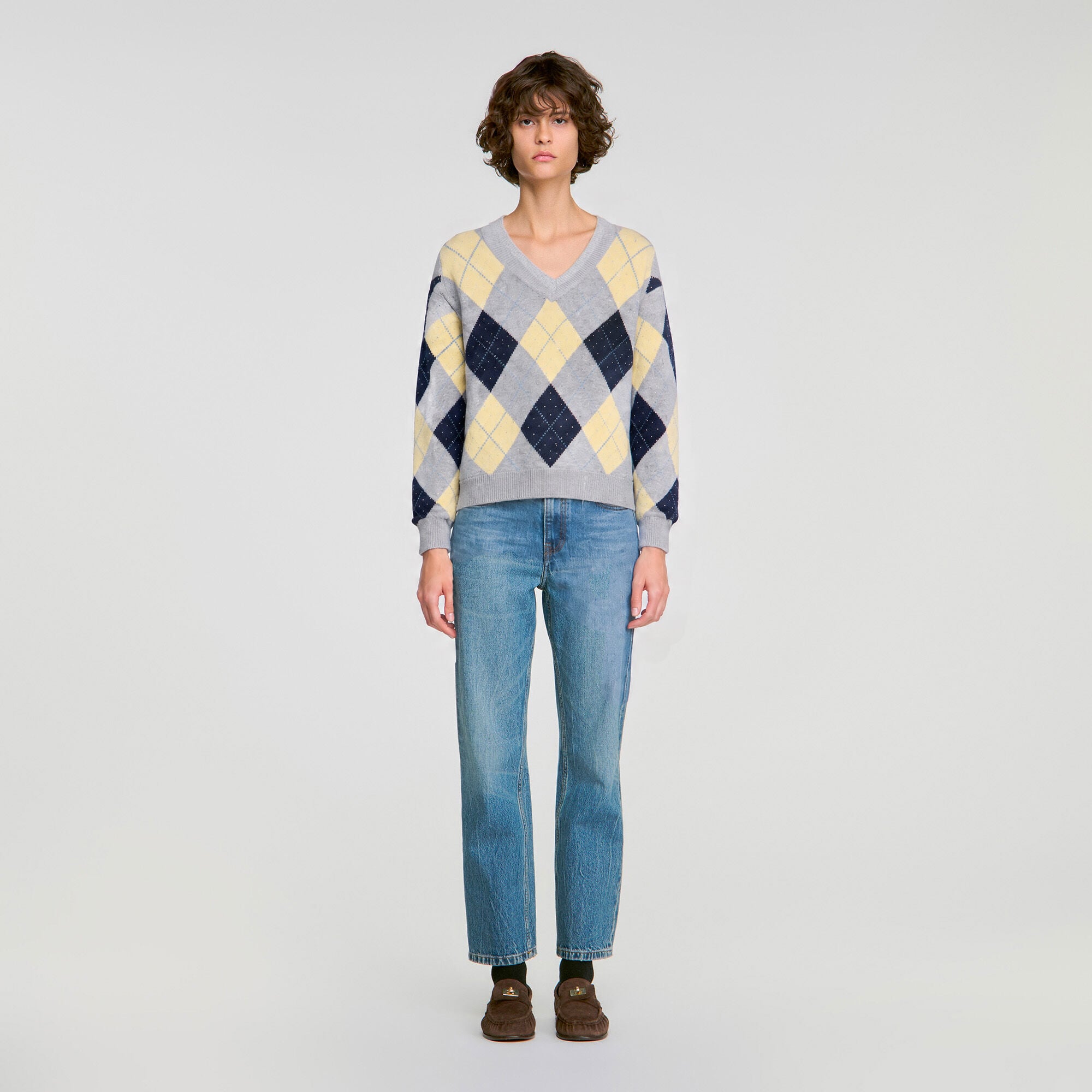 Rhinestone Argyle sweater - Women | Sandro