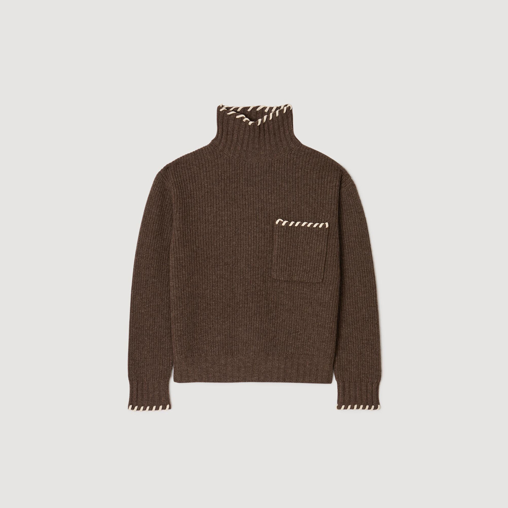 Oversized turtleneck sweater brown For Women | Sandro Paris