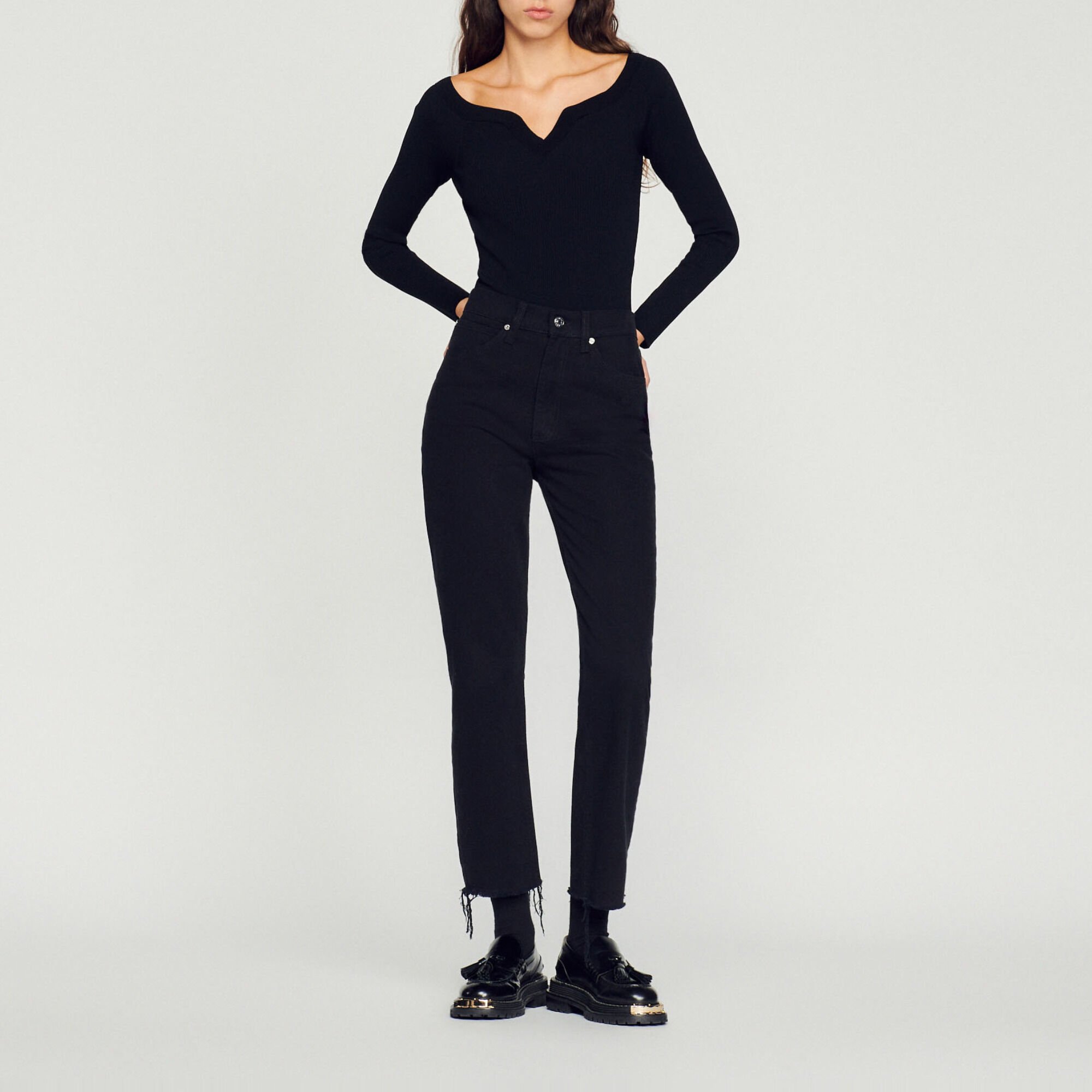 Knit bodysuit with sweetheart neck