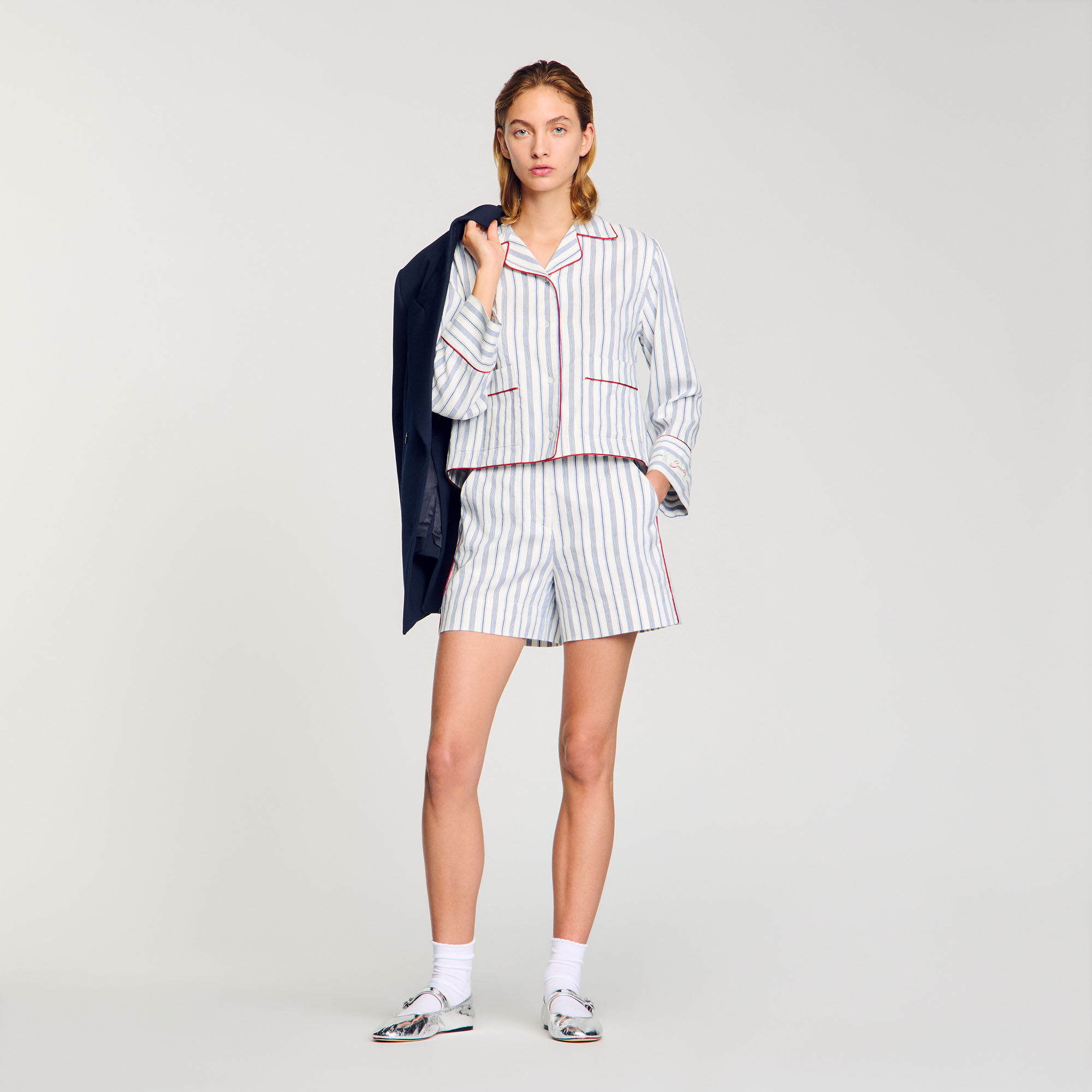 Striped shorts blue For Women | Sandro Paris