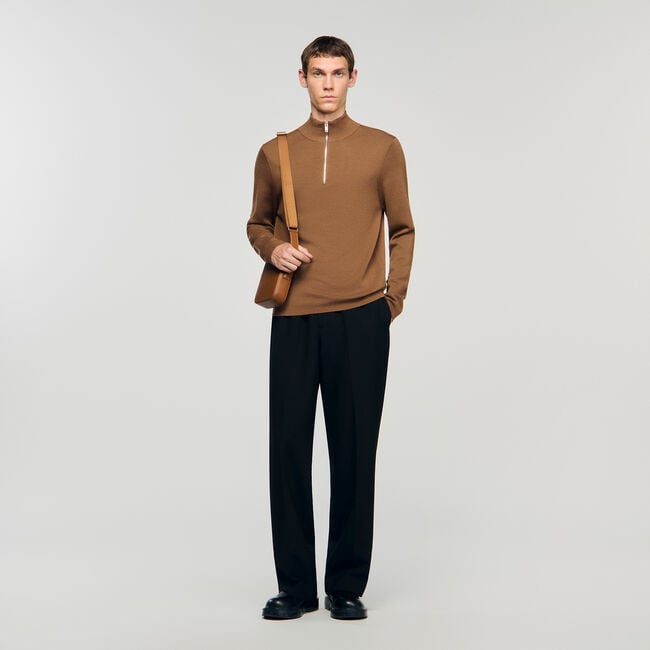 Wool sweater with zip collar