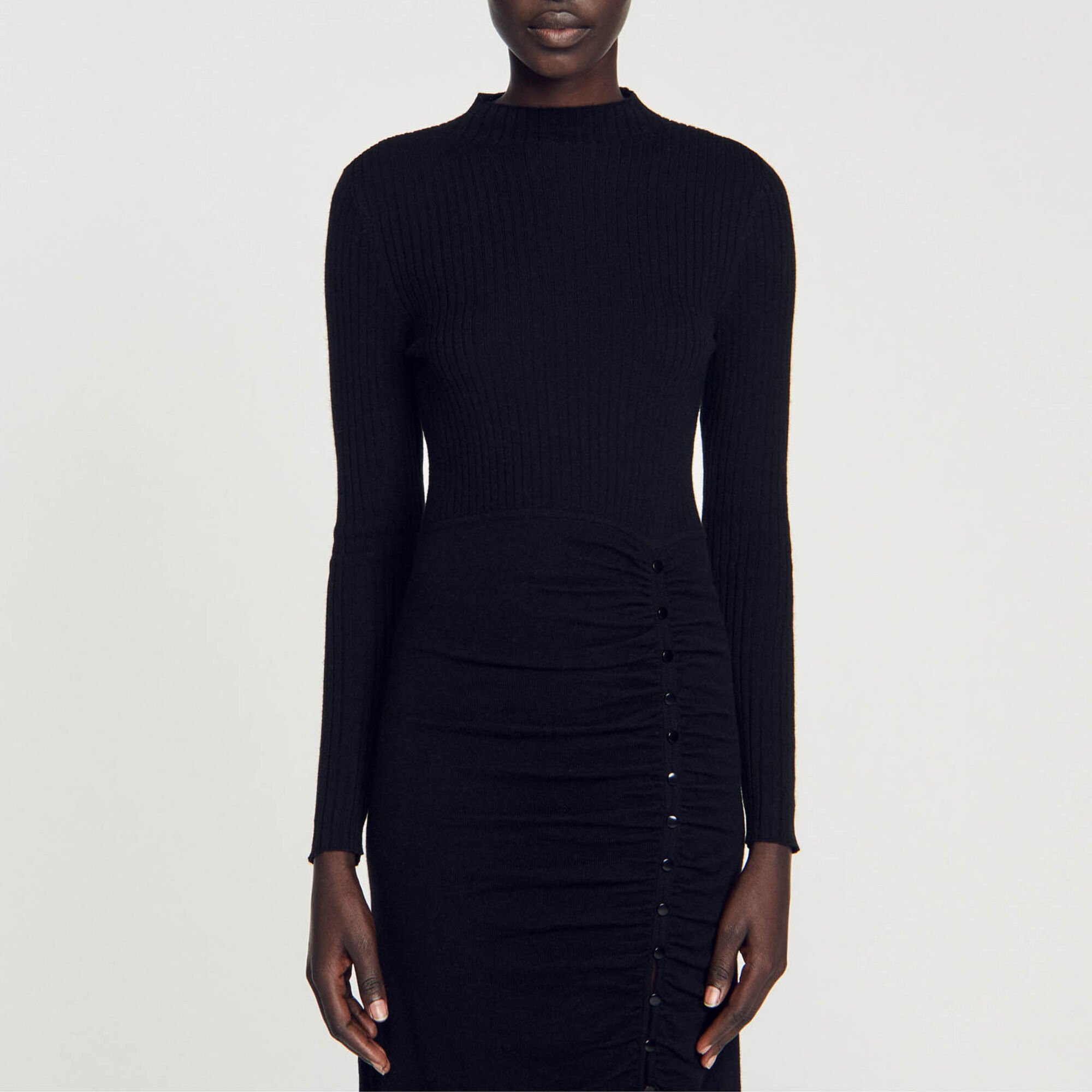 Long, gathered knit dress