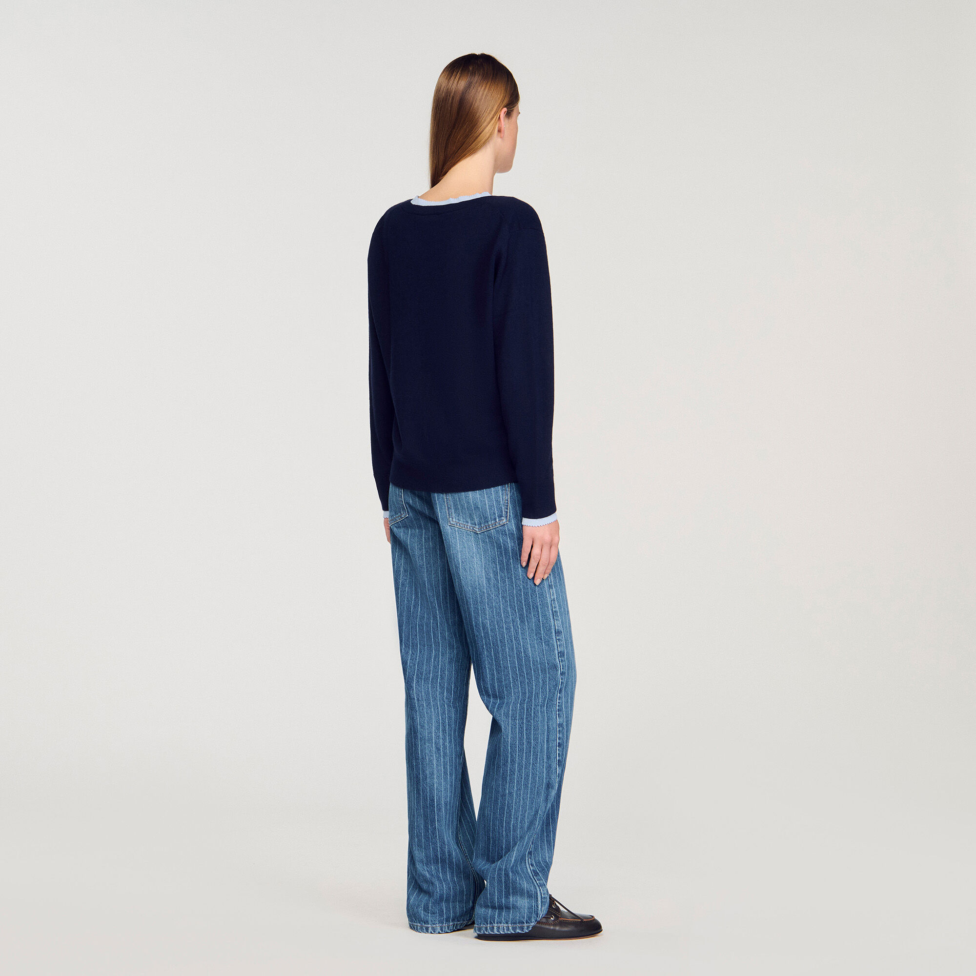 V-neck wool and cashmere sweater blue For Women | Sandro Paris