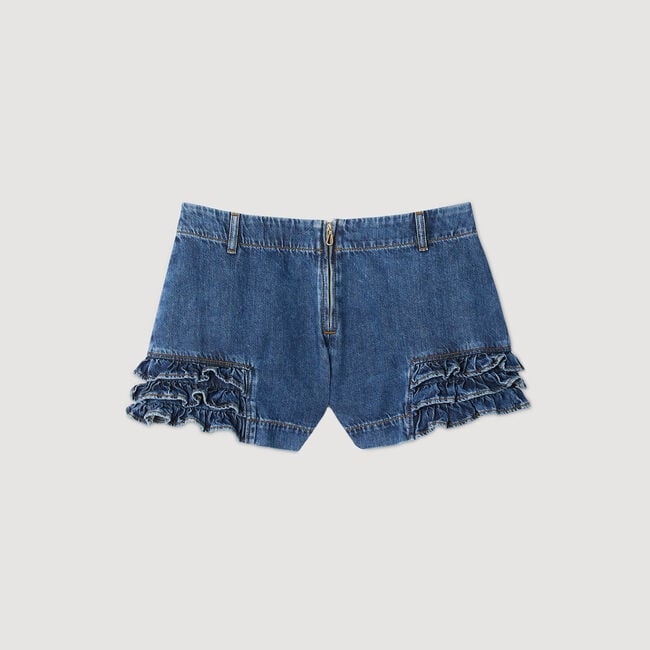 Ruffled denim shorts