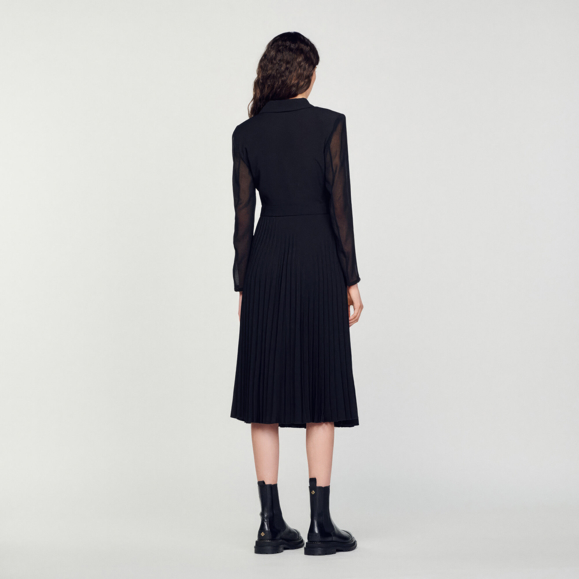 Dual-material long-sleeved dress black / gray For Women