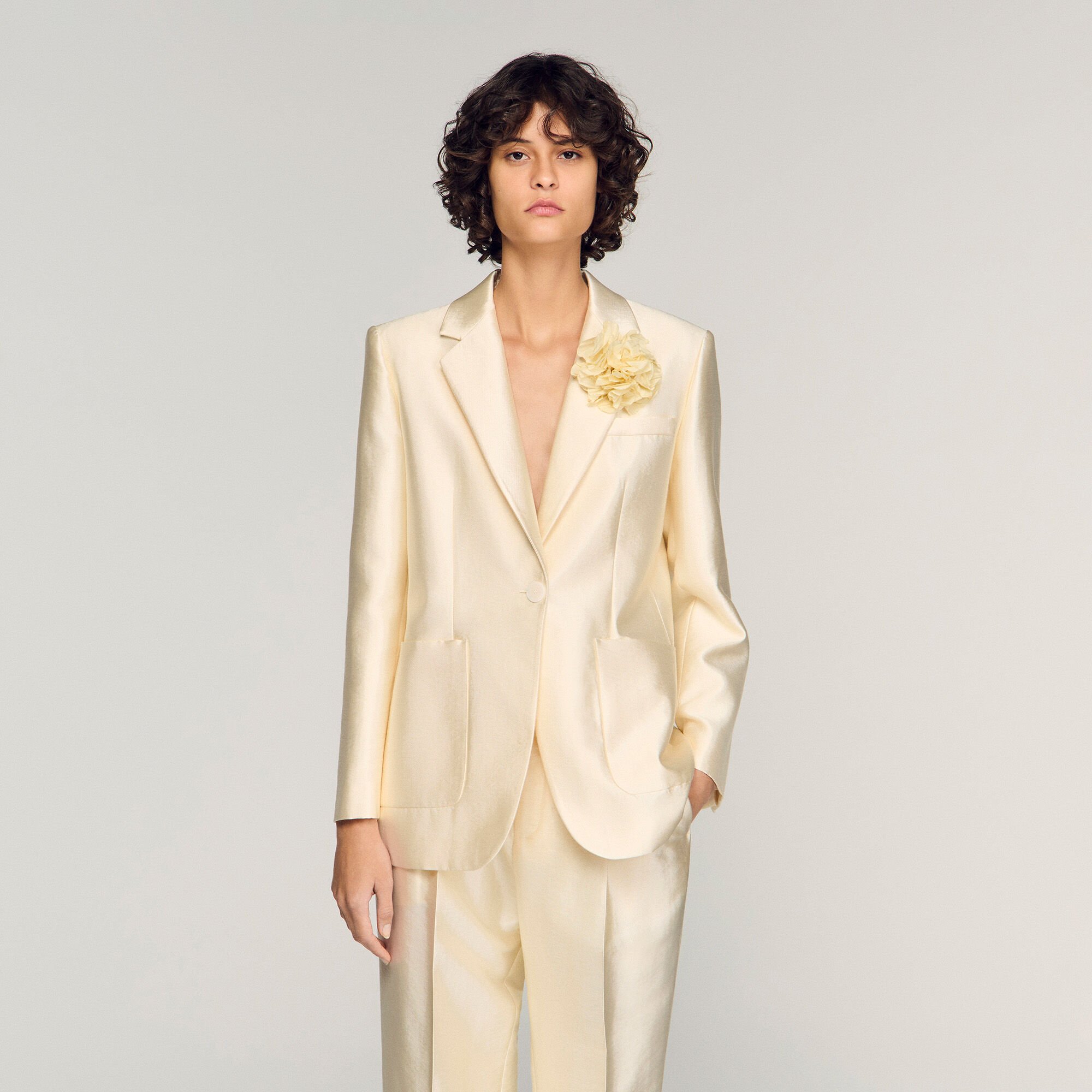 Satin jacket with flower detail