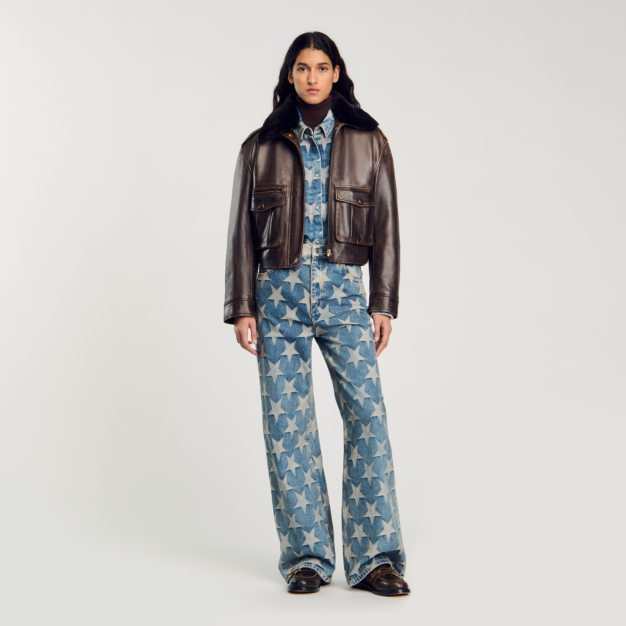 Starry denim overshirt jacket blue For Women | Sandro Paris