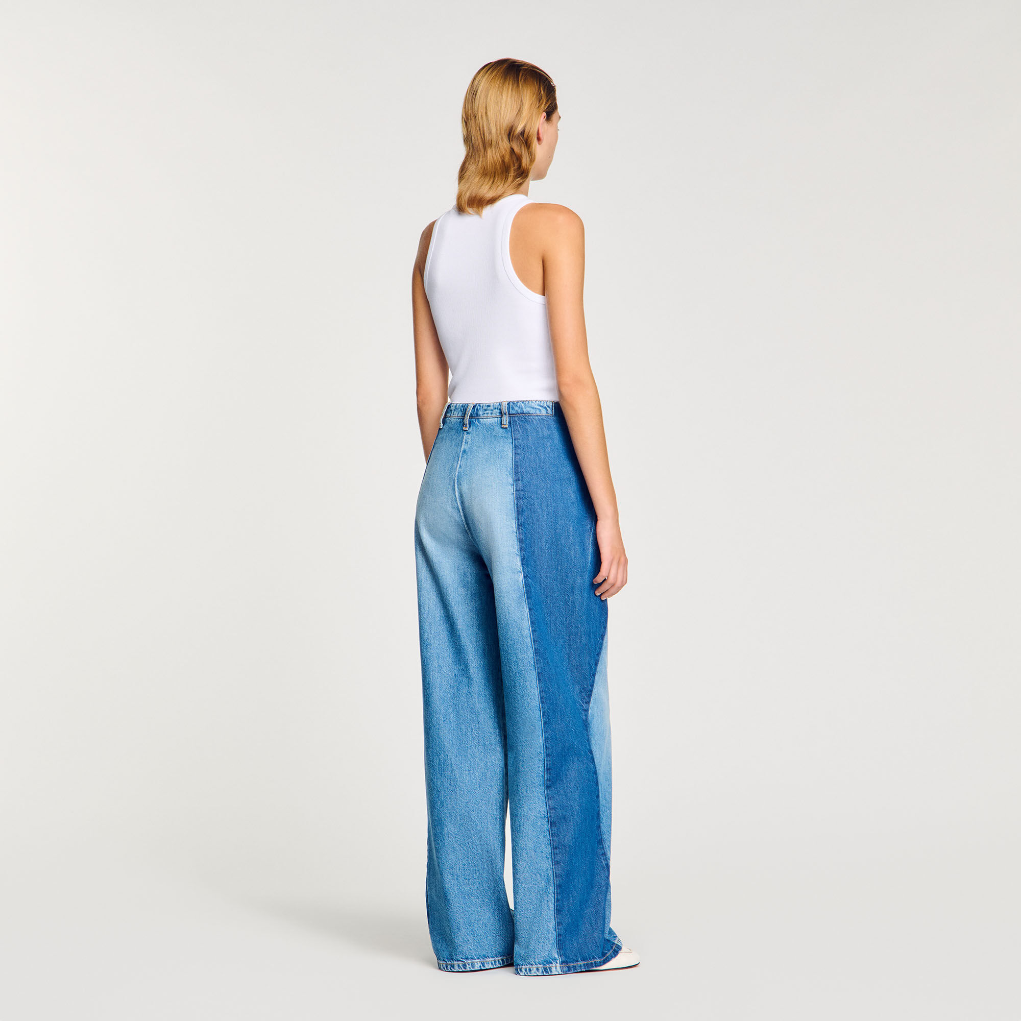 Jeans with contrasting panels blue For Women | Sandro Paris
