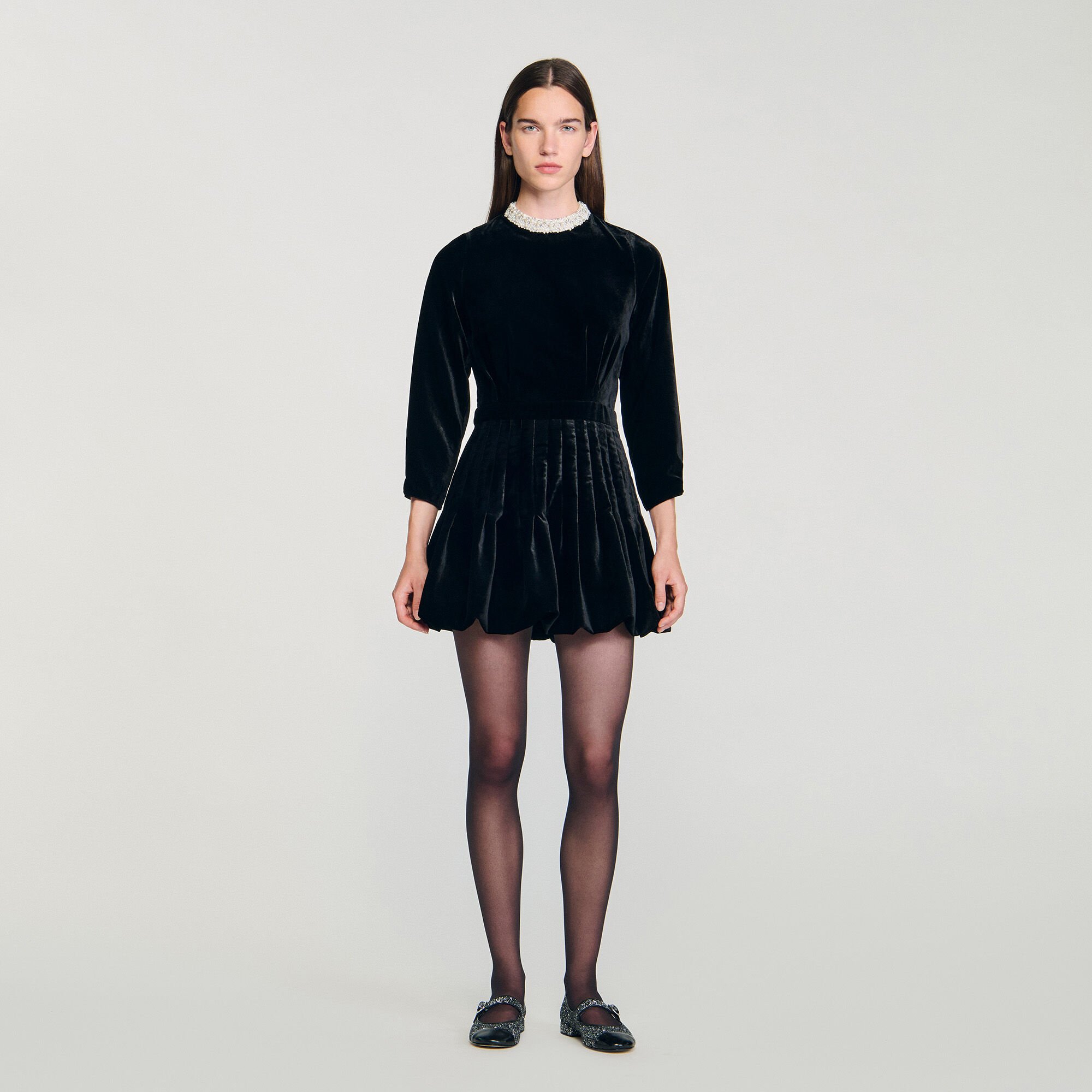 Beaded velvet mini dress