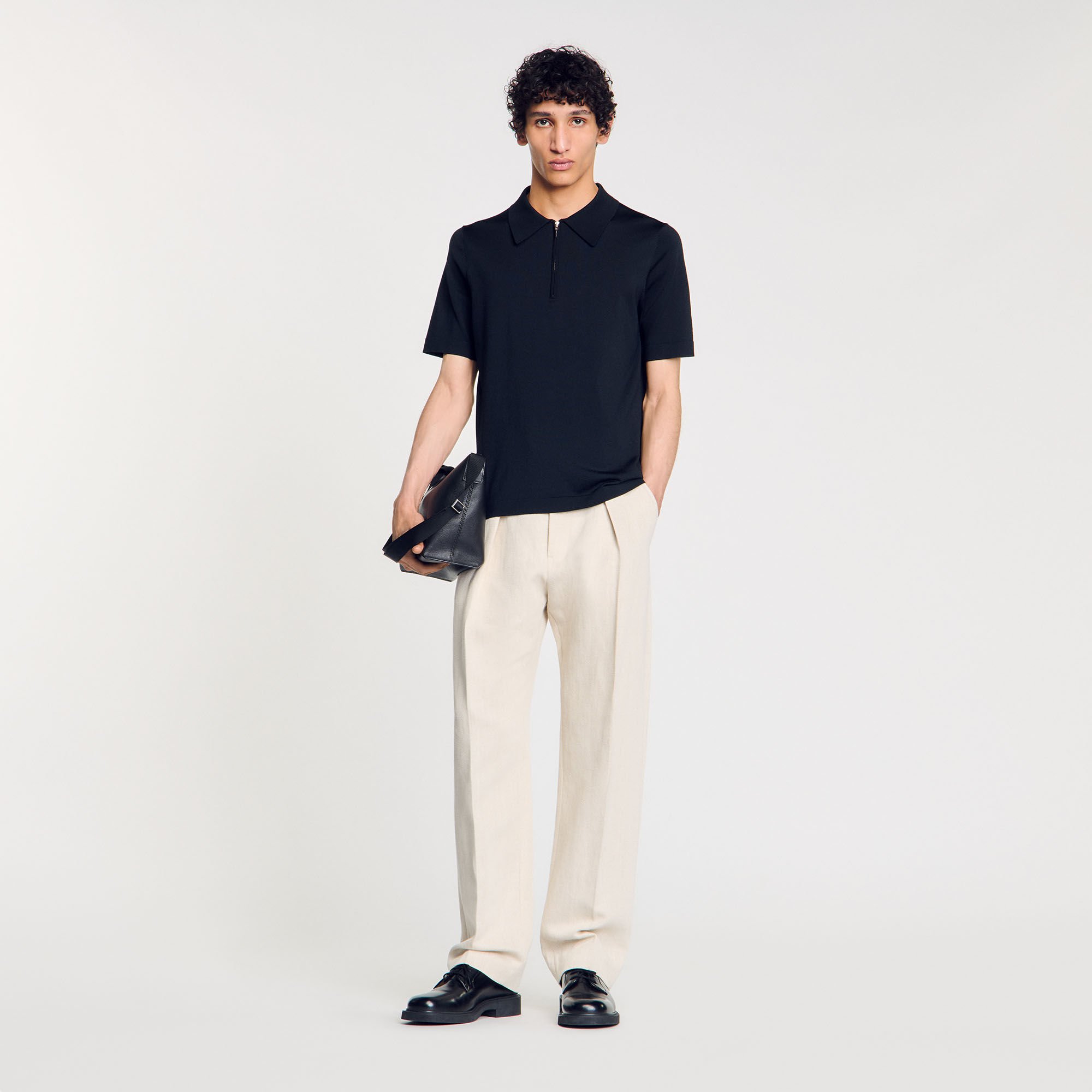 Knitted polo shirt with zip collar