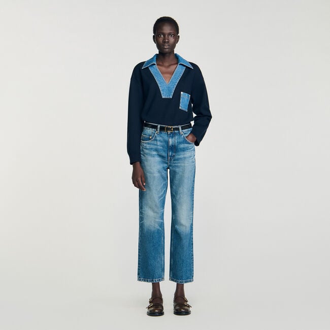 Sweater with denim details