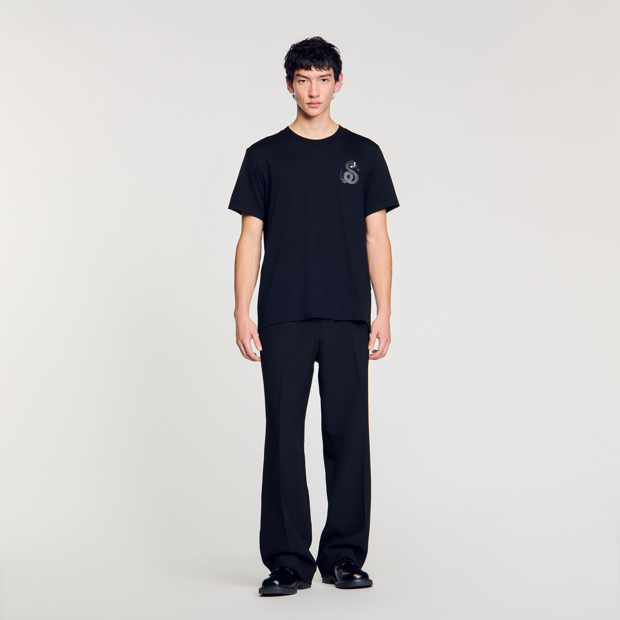 T-shirt with snake detail black / gray for Men | Sandro Paris