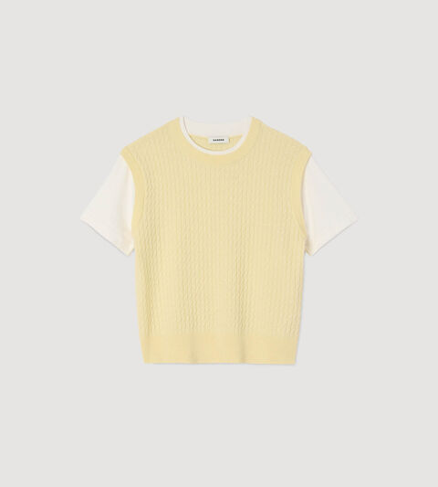 Dual-material knit sweater