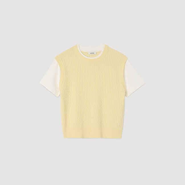 Dual-material knit sweater