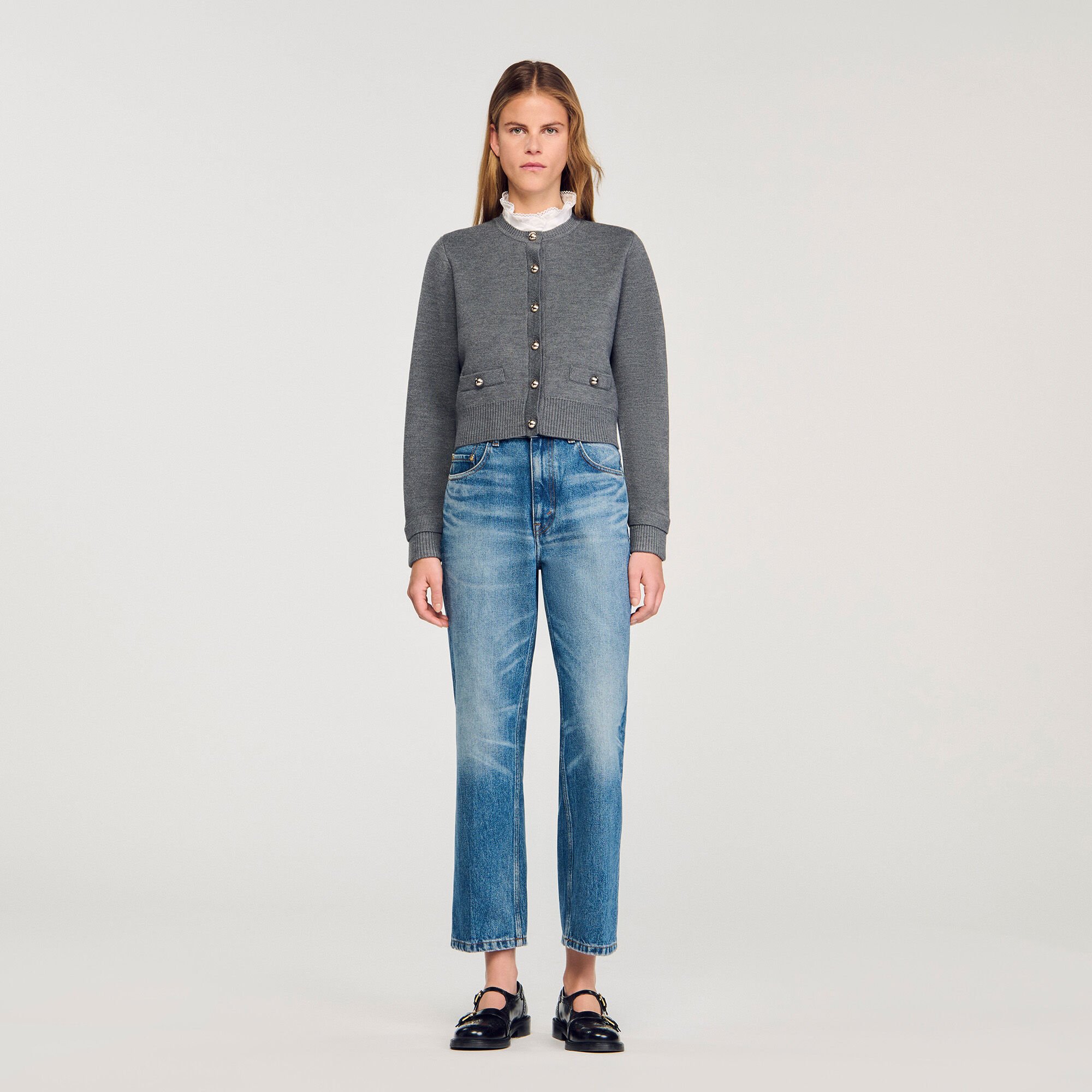 Cardigan with ruffle collar