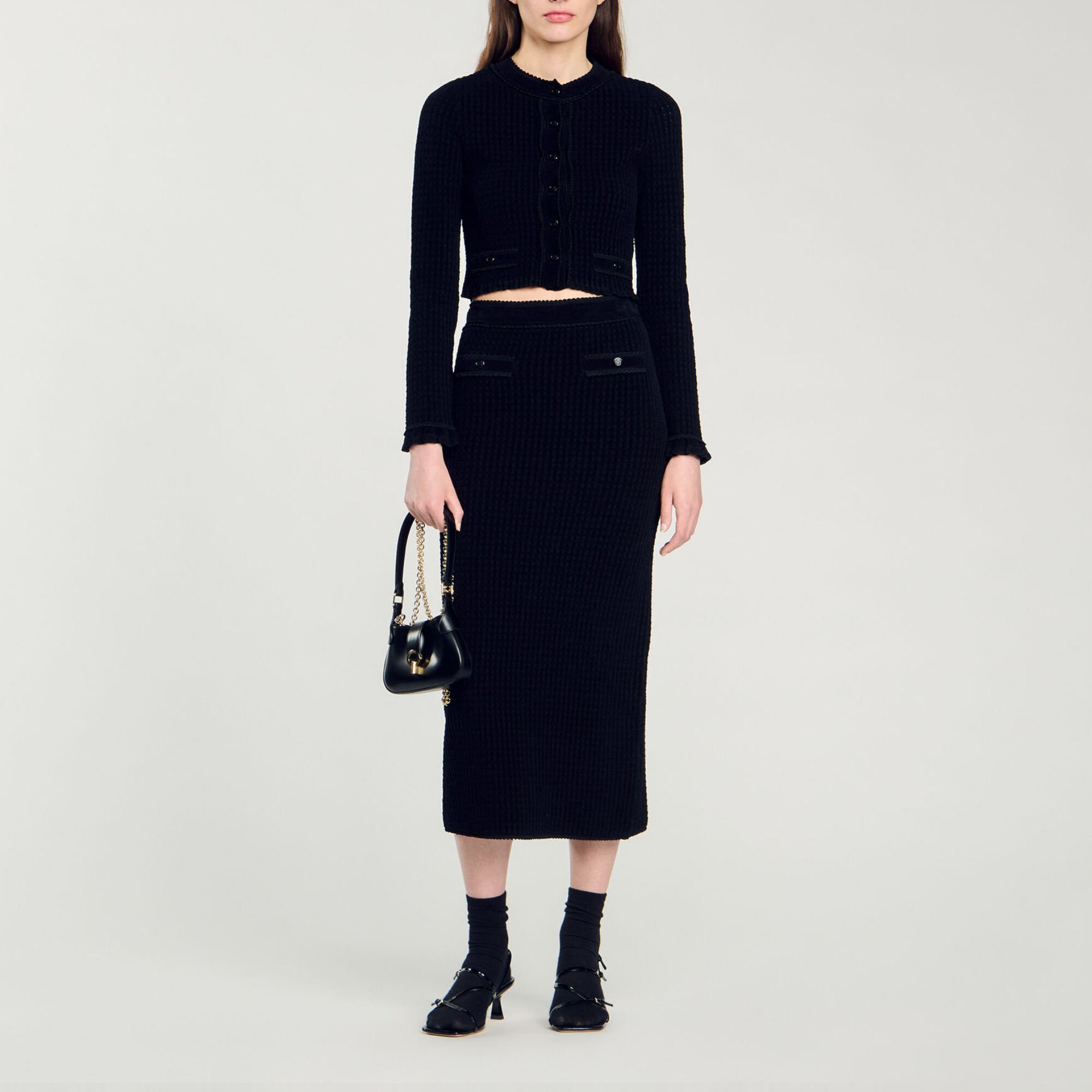 Velvet knit cropped cardigan