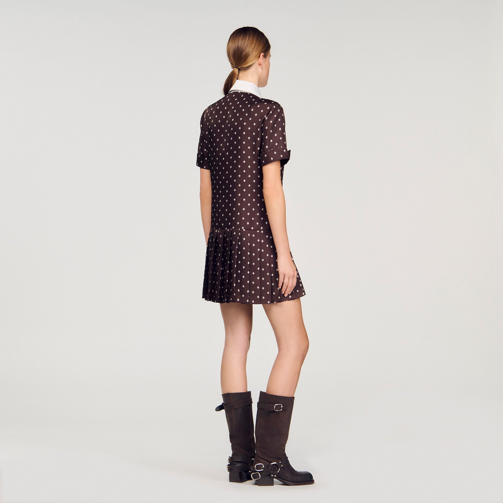 Printed satin-effect mini dress