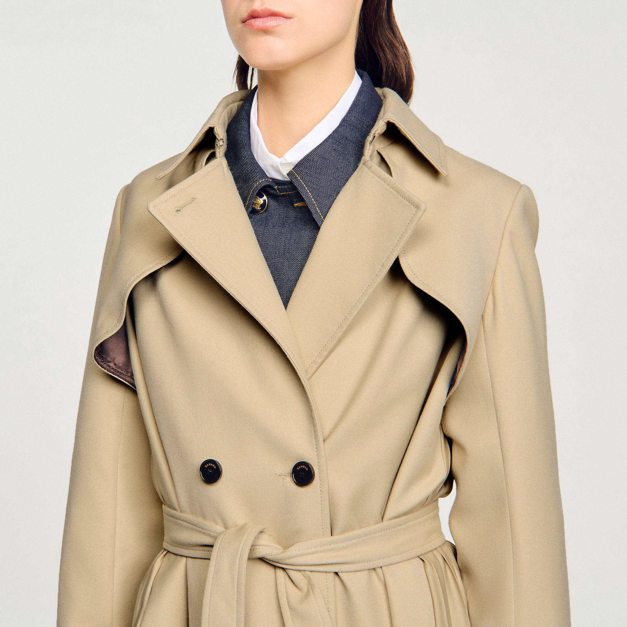 Belted double-breasted trench in Beige for Women | Sandro Paris