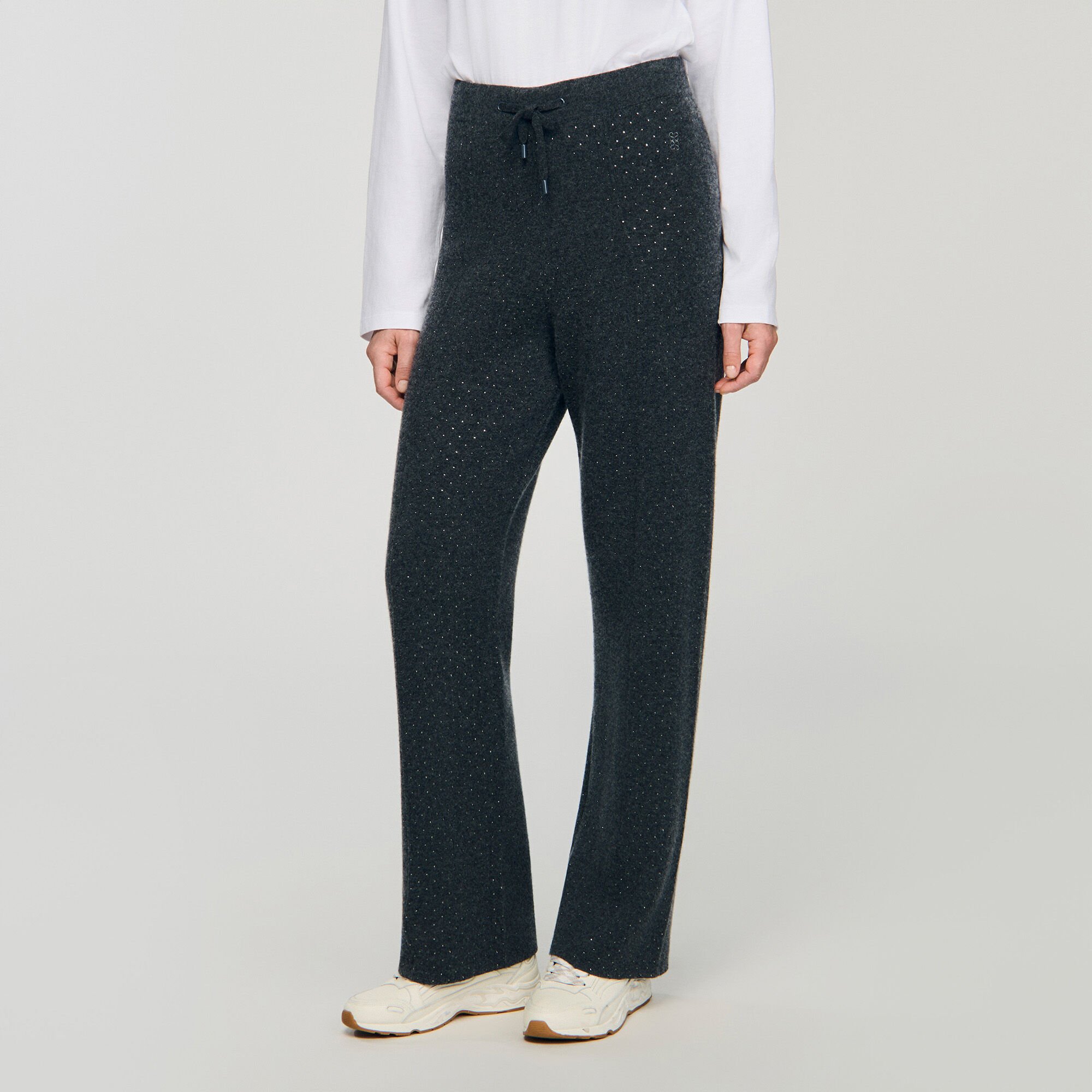 Knit rhinestone-covered pants