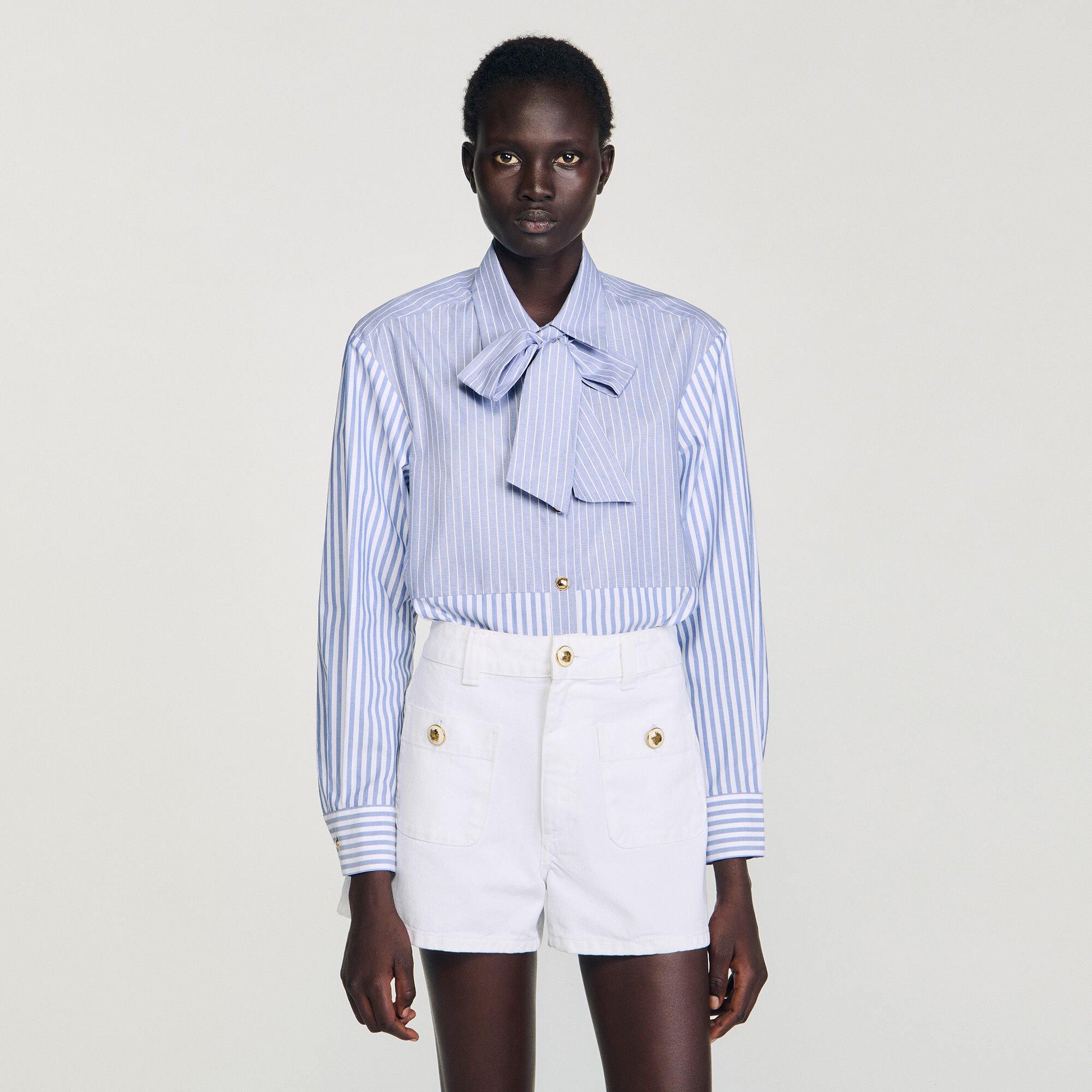 Striped shirt with removable tie