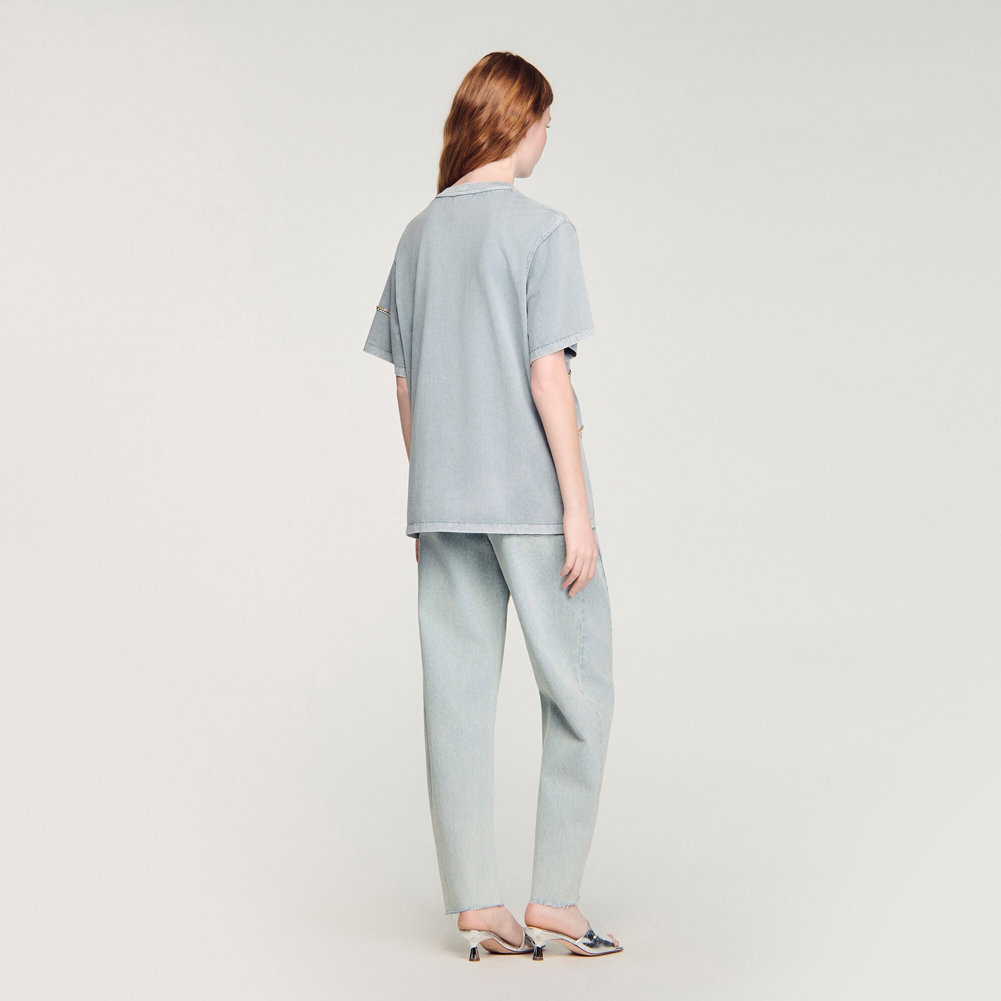 Rhinestone T-shirt in Grey for Women | Sandro Paris