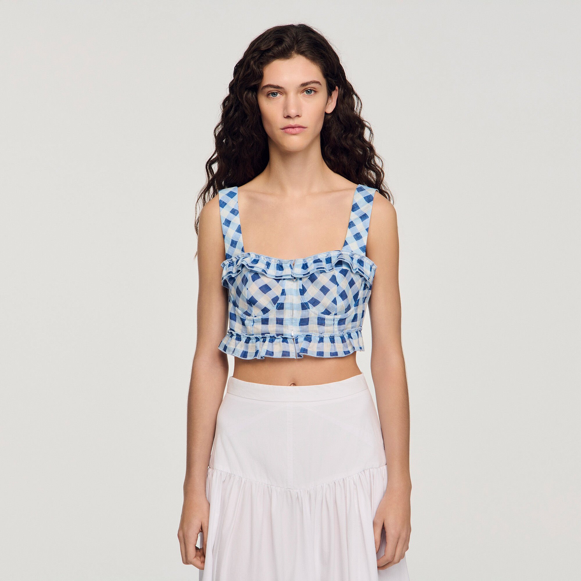Gingham linen crop top