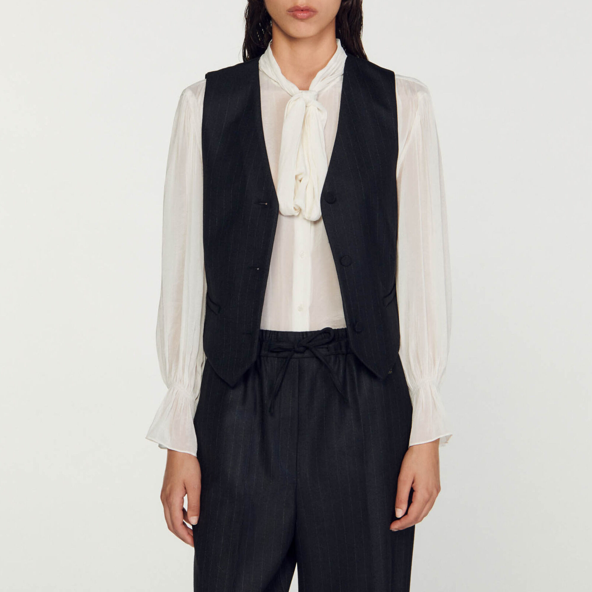 Pussy bow blouse white / beige For Women | Sandro Paris