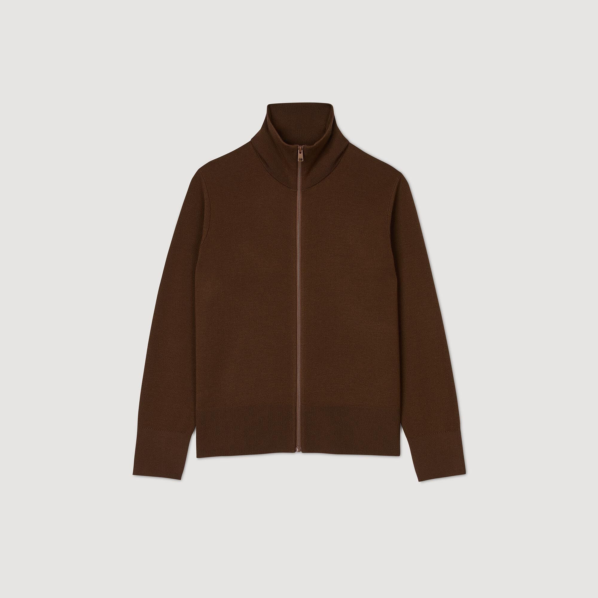 Zip-up wool cardigan brown for Men | Sandro Paris Zip-up wool cardigan brown for Men | Sandro Paris