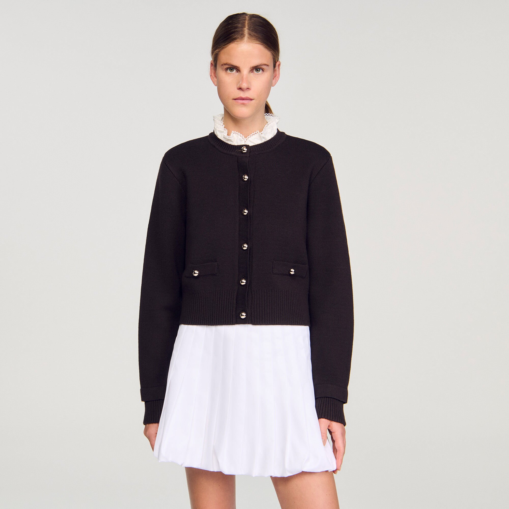 Cardigan with removable ruffle collar