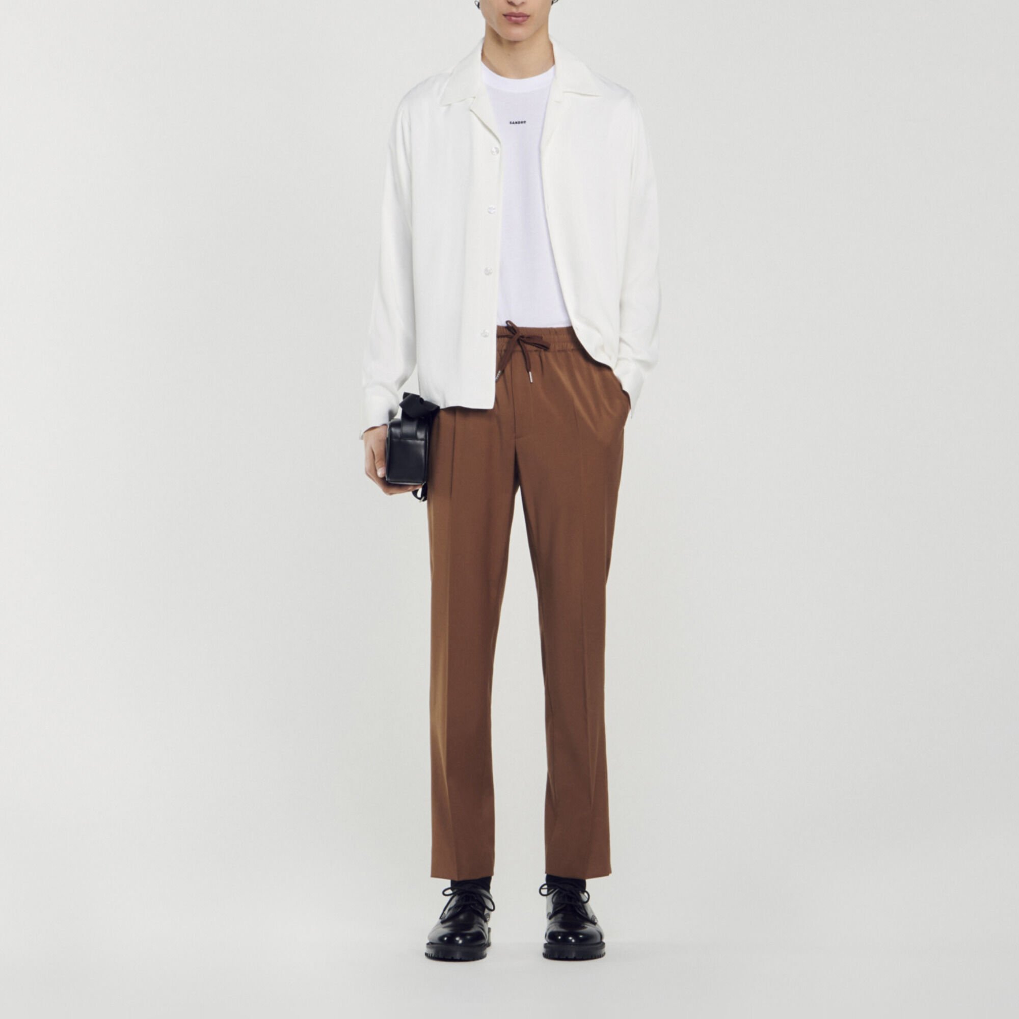 Elasticated straight-leg trousers