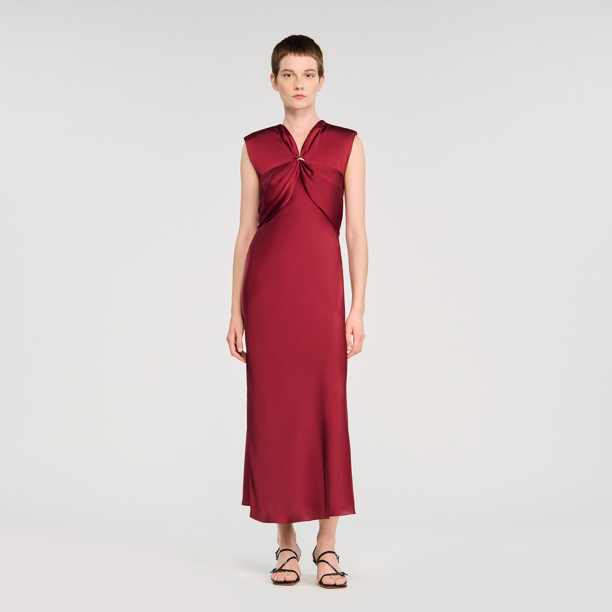 strapless open back dress Red Slip Maxi Dress  Satin Cowl Neck Long Evening Dress Xs