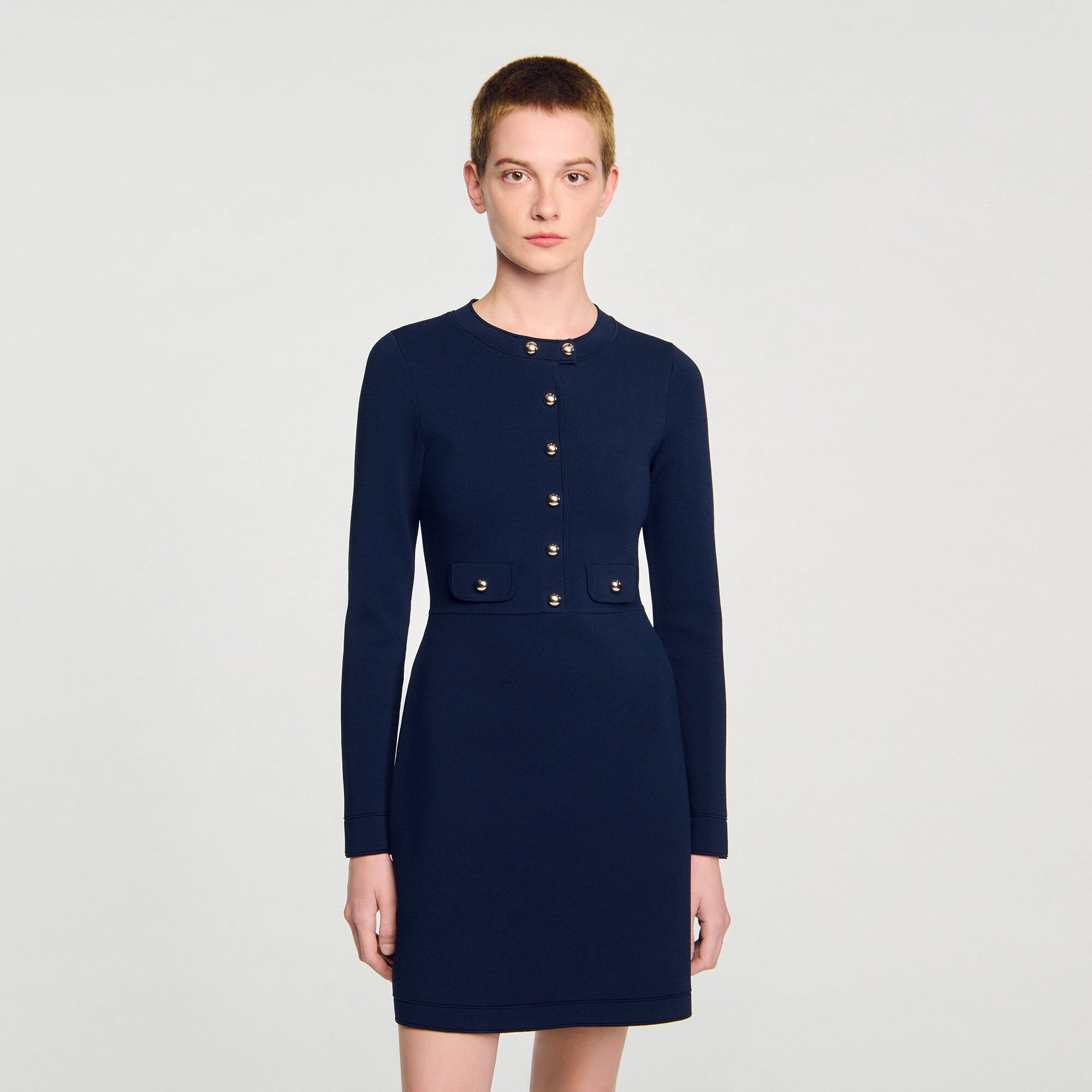 Mini button-up knit dress