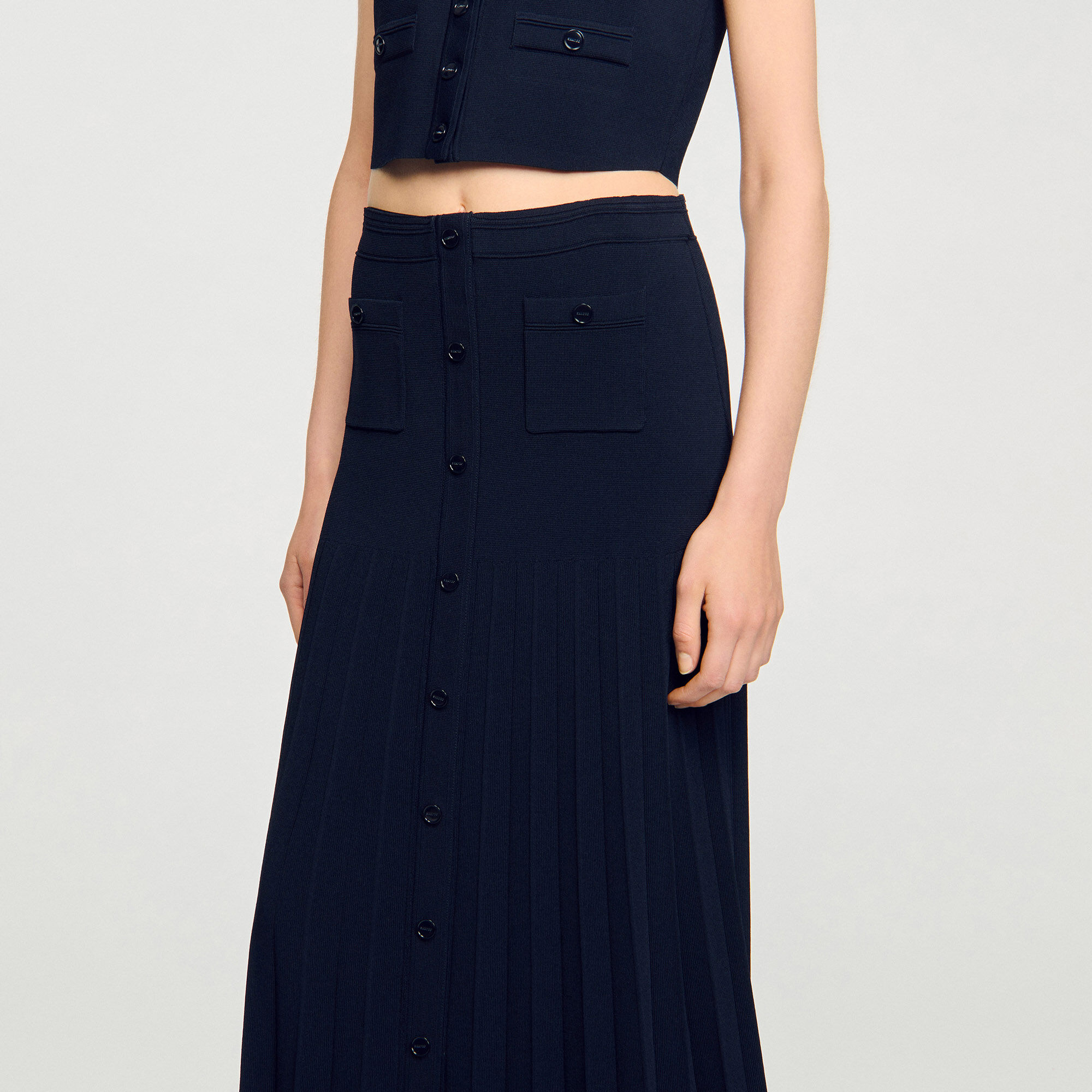 Maxi two-tone knit skirt blue For Women | Sandro Paris