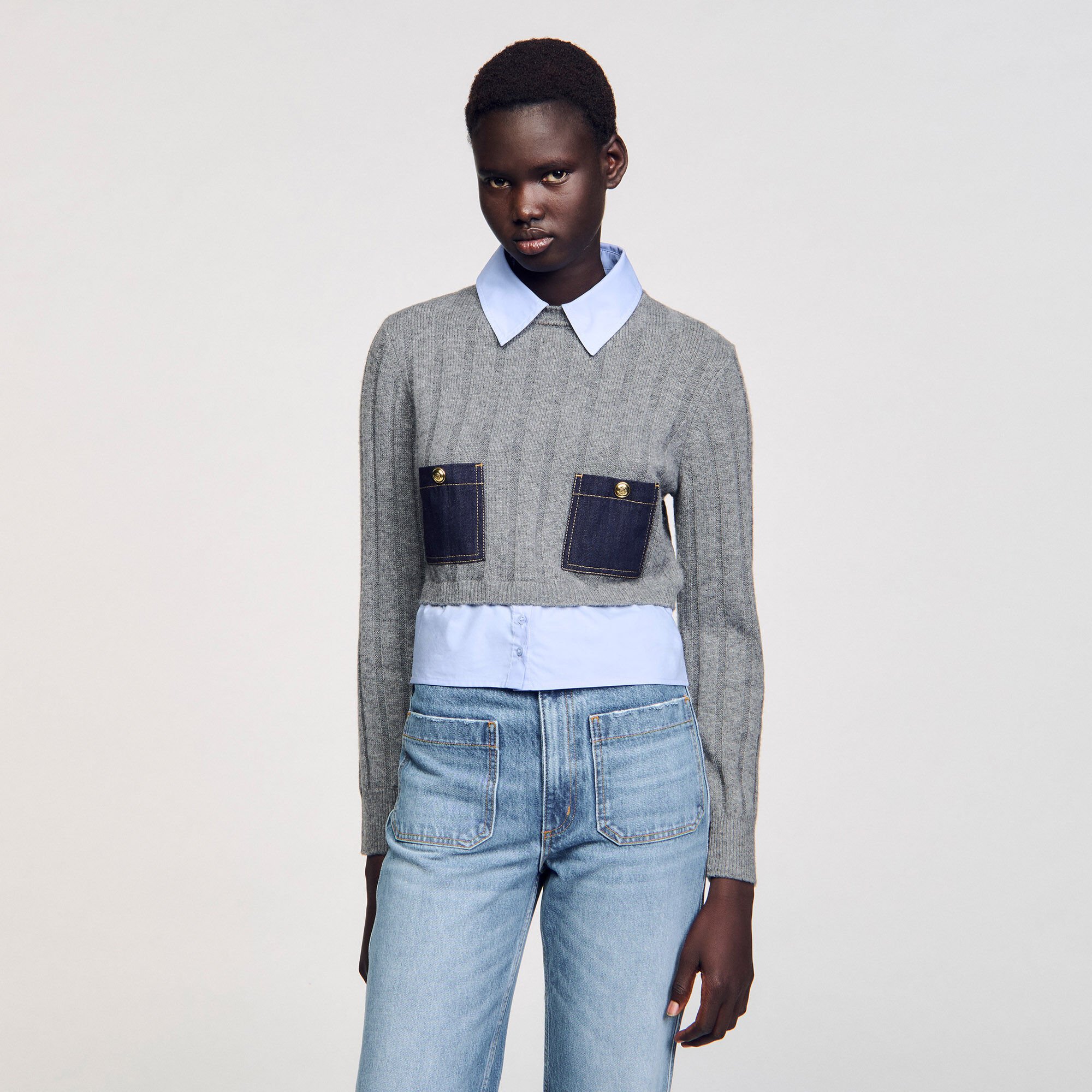 Cropped wool and cashmere sweater